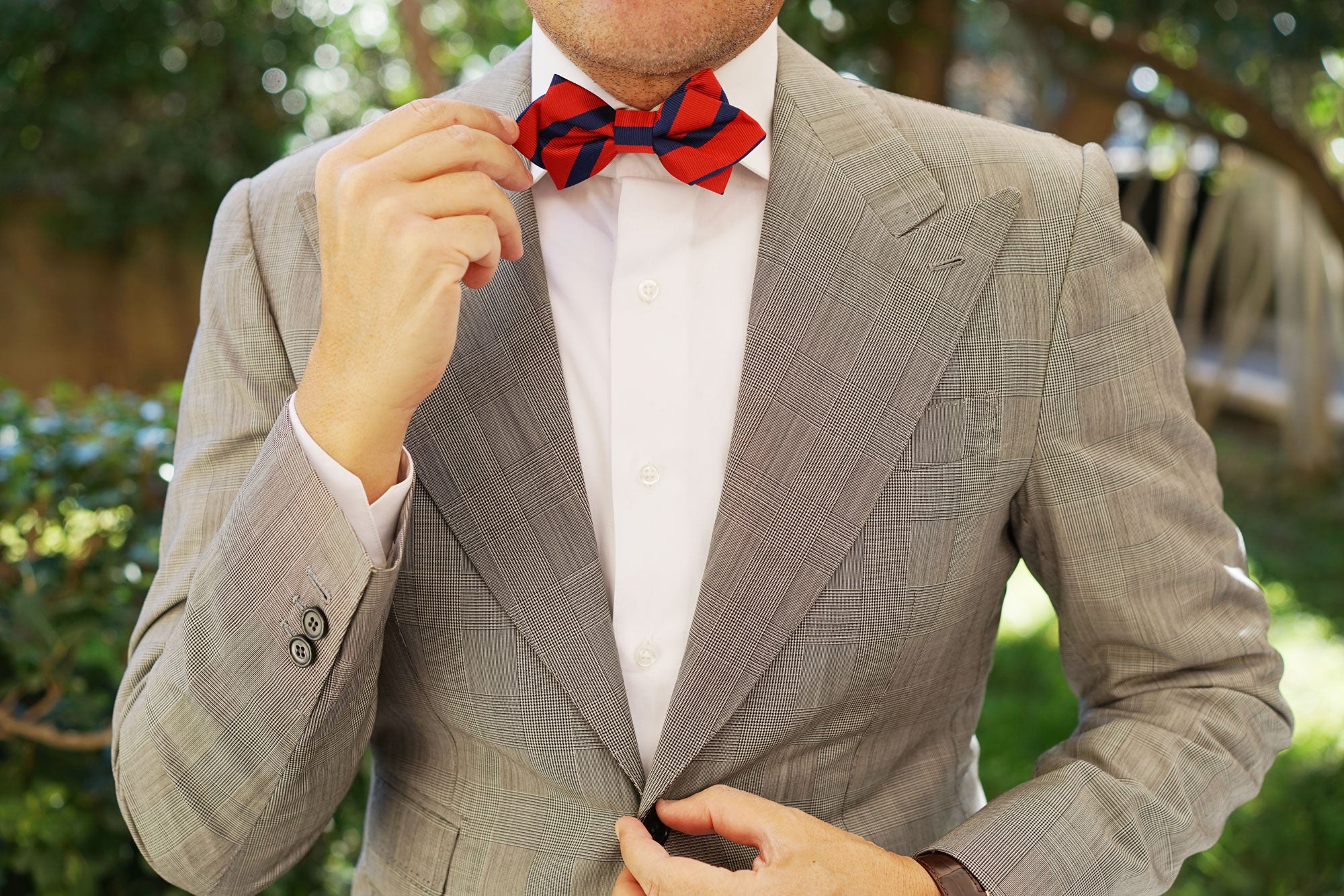 Red with Navy Blue Striped Diamond Bow Tie - Image 7