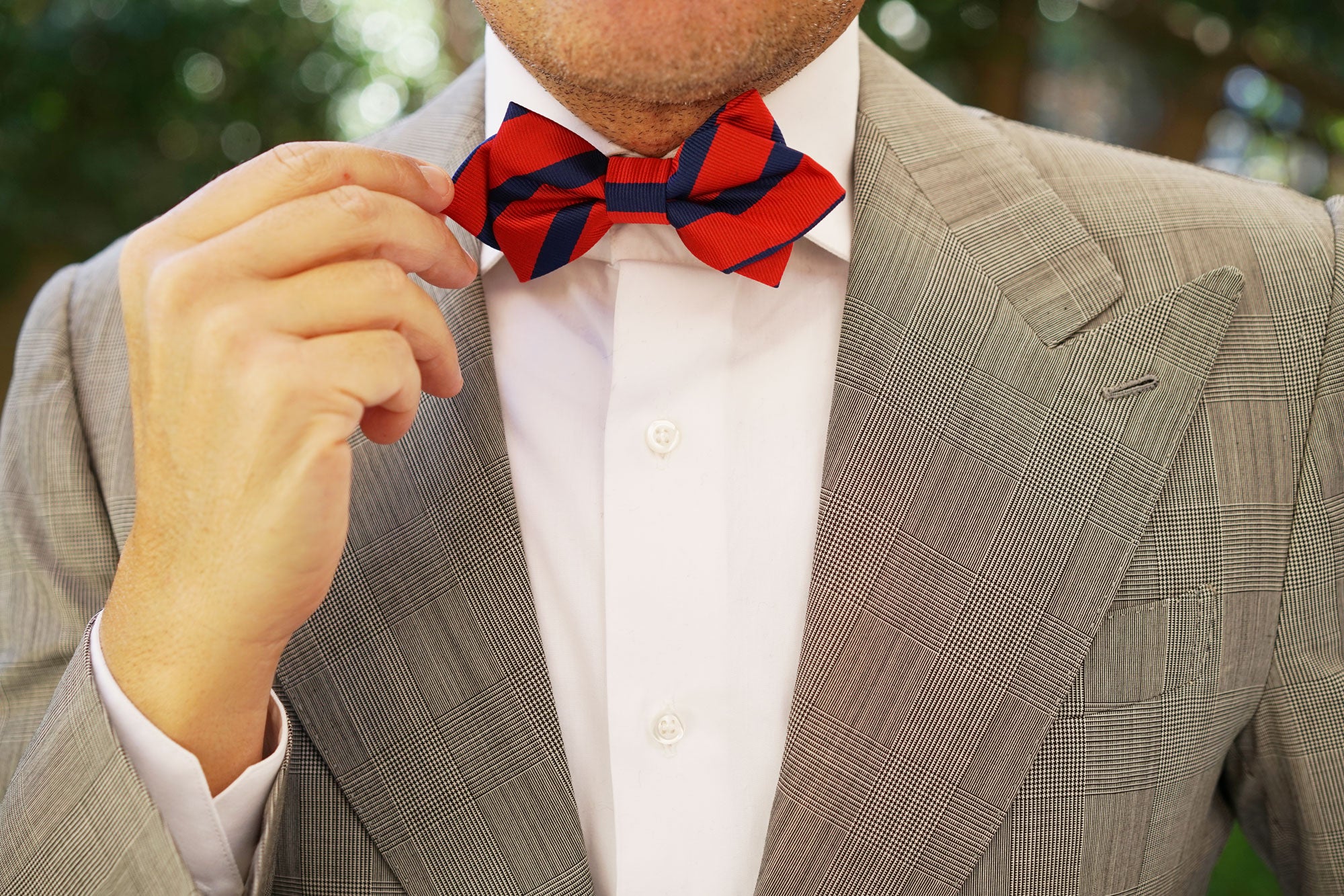 Red with Navy Blue Striped Diamond Bow Tie - Image 8