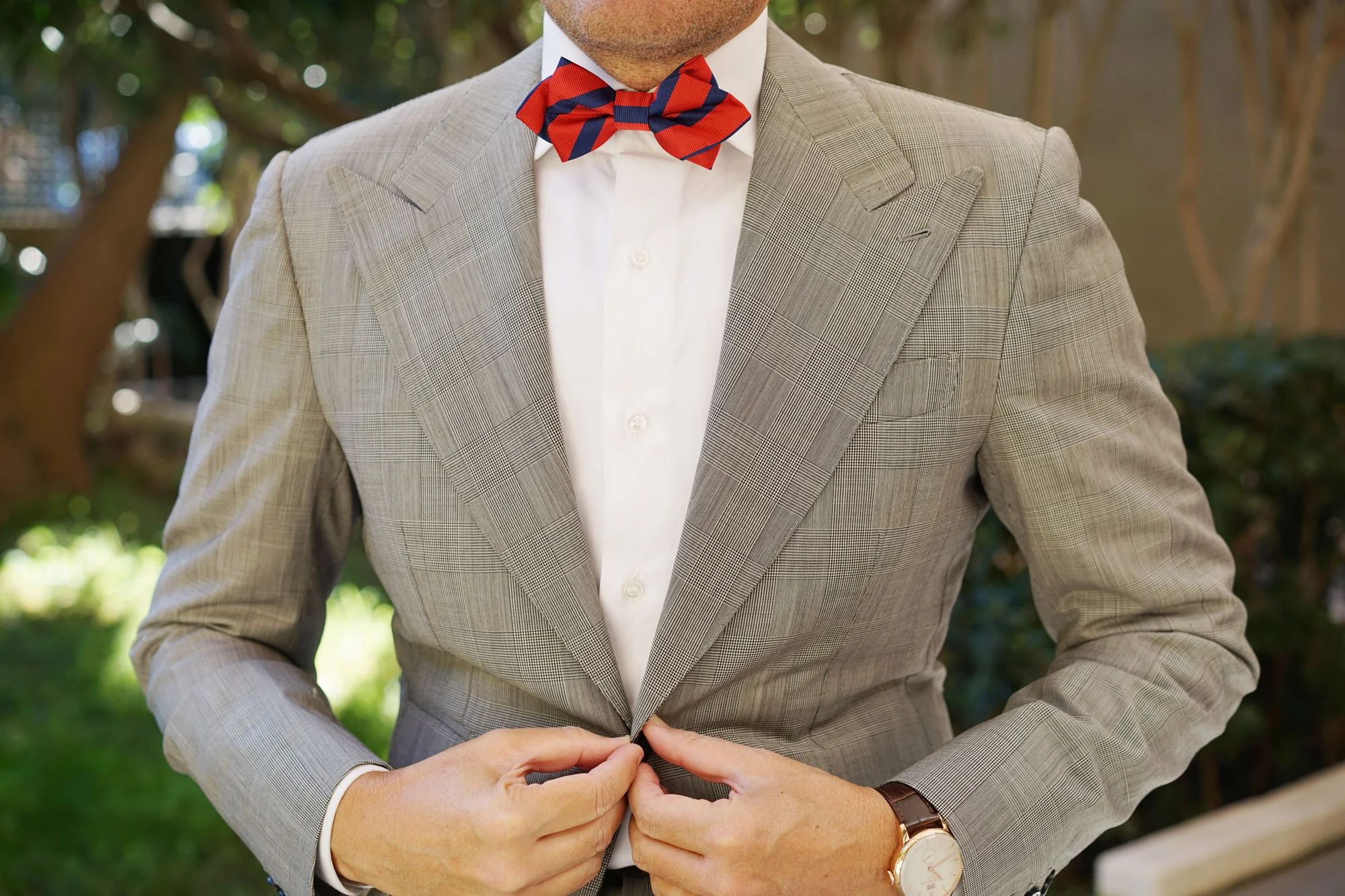 Red with Navy Blue Striped Diamond Bow Tie - Image 9