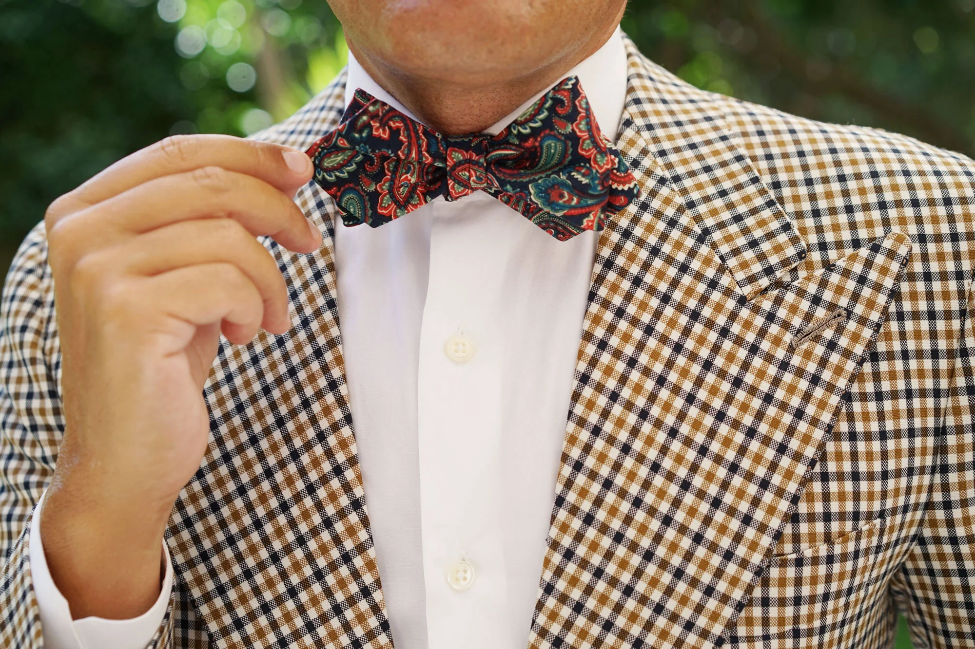 Rocambolesco Green Paisley Diamond Self Bow Tie - Image 8