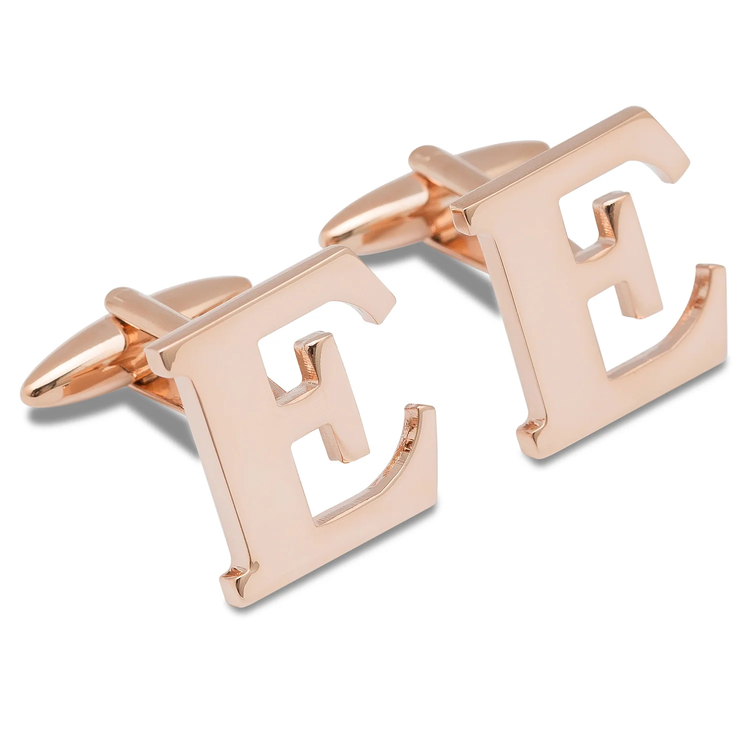 Rose Gold Letter E Cufflinks - Image 2