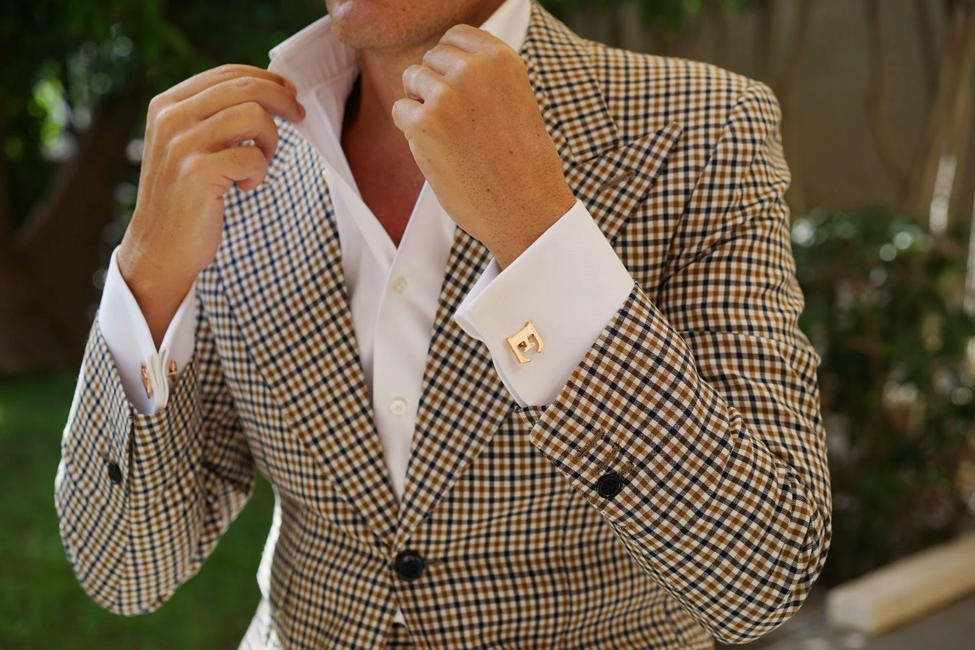 Rose Gold Letter E Cufflinks - Image 4