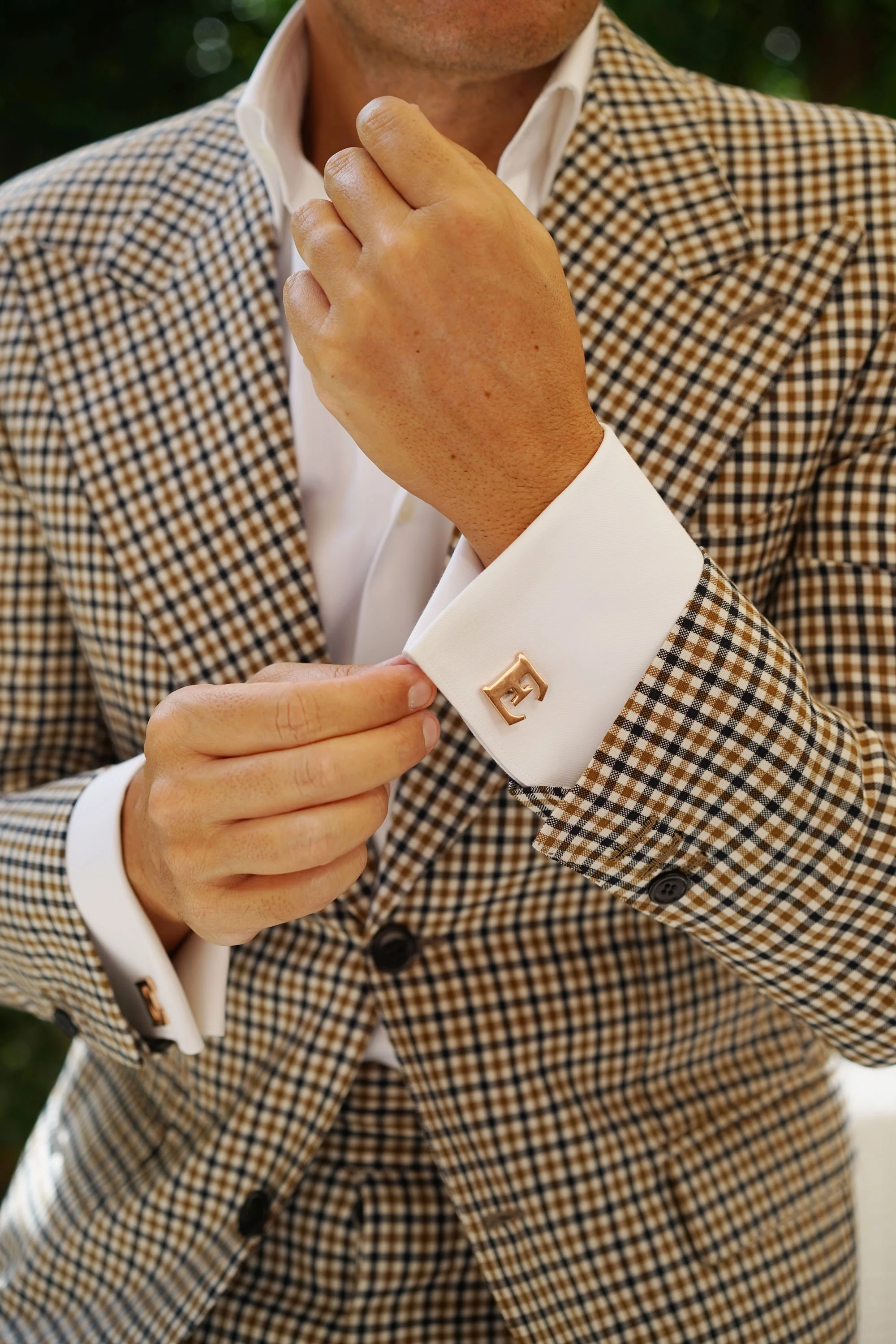 Rose Gold Letter E Cufflinks - Image 5