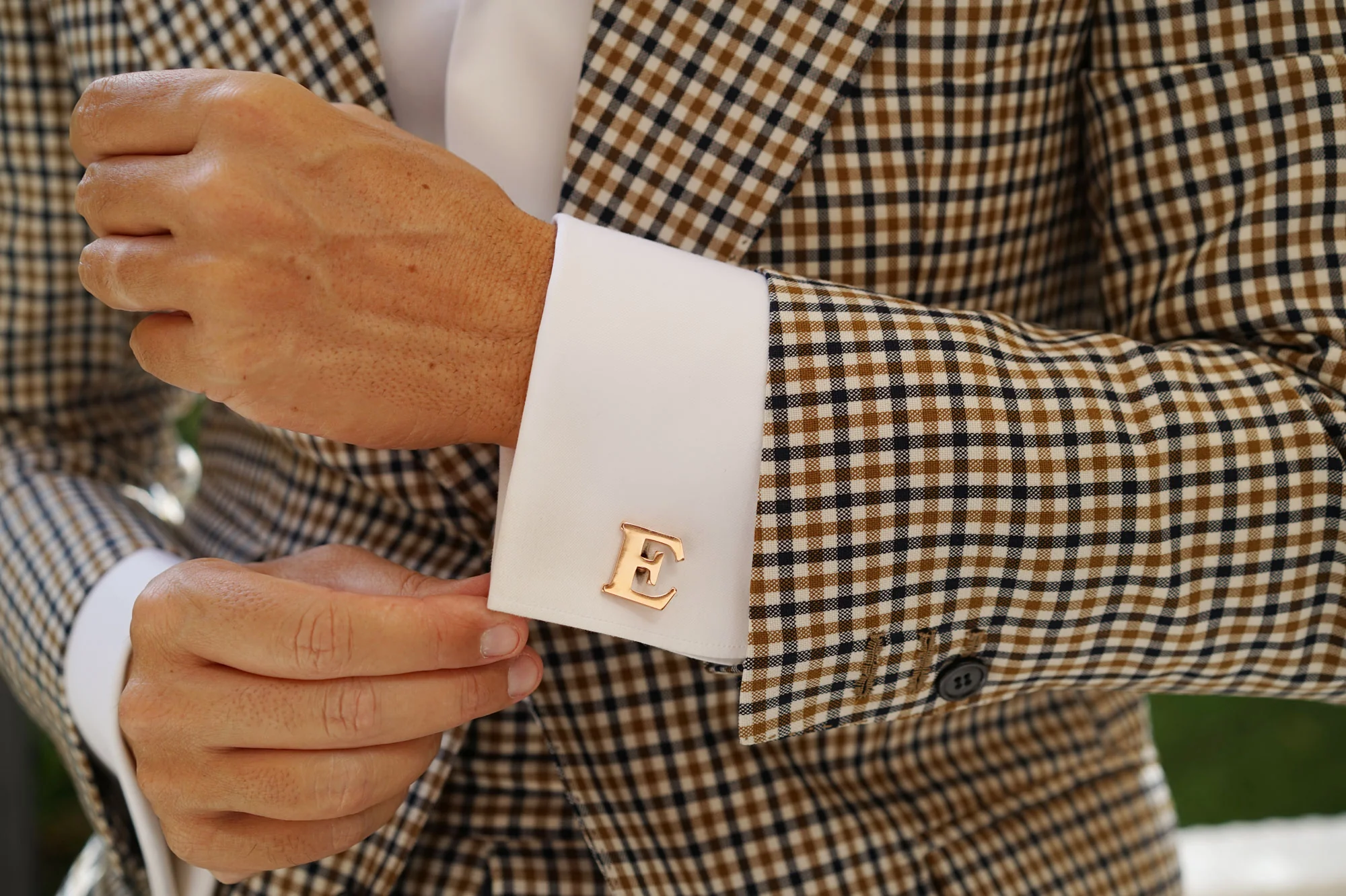Rose Gold Letter E Cufflinks - Image 6