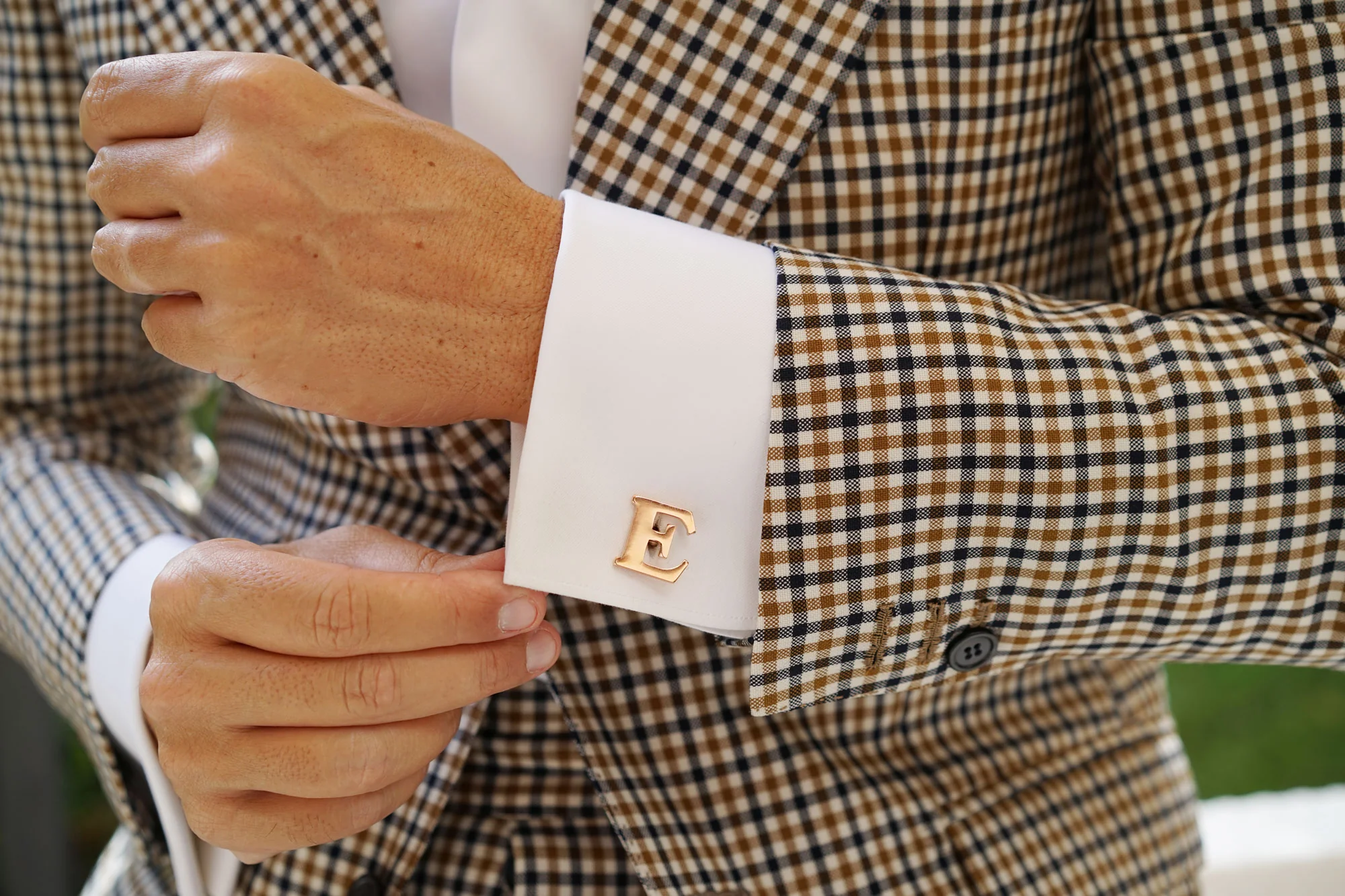 Rose Gold Letter E Cufflinks - Image 7