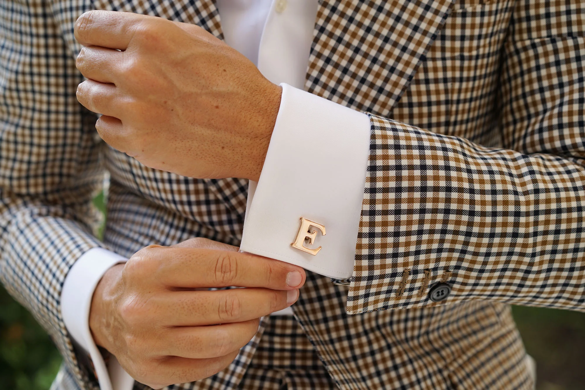 Rose Gold Letter E Cufflinks - Image 8