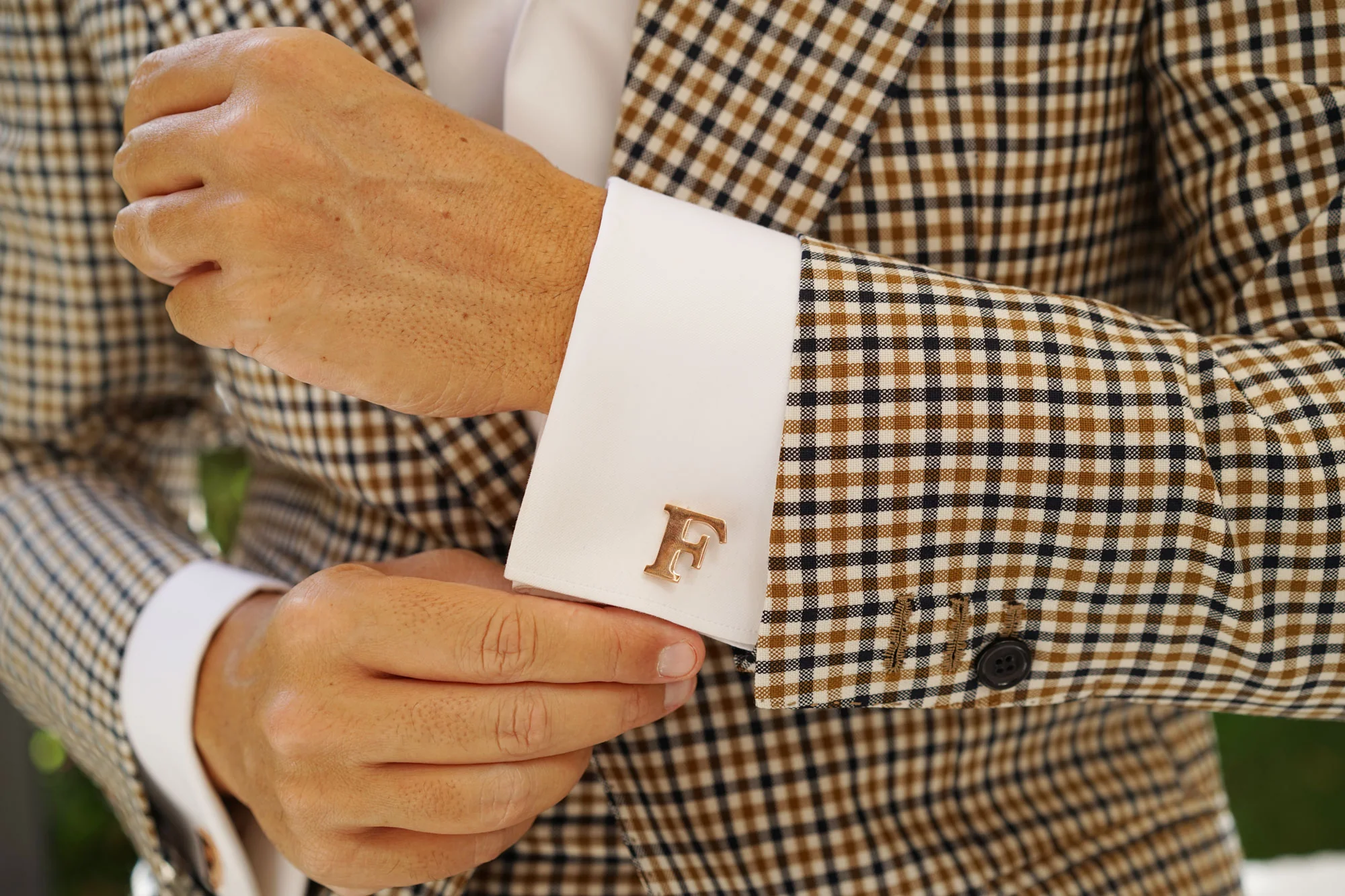 Rose Gold Letter F Cufflinks - Image 7