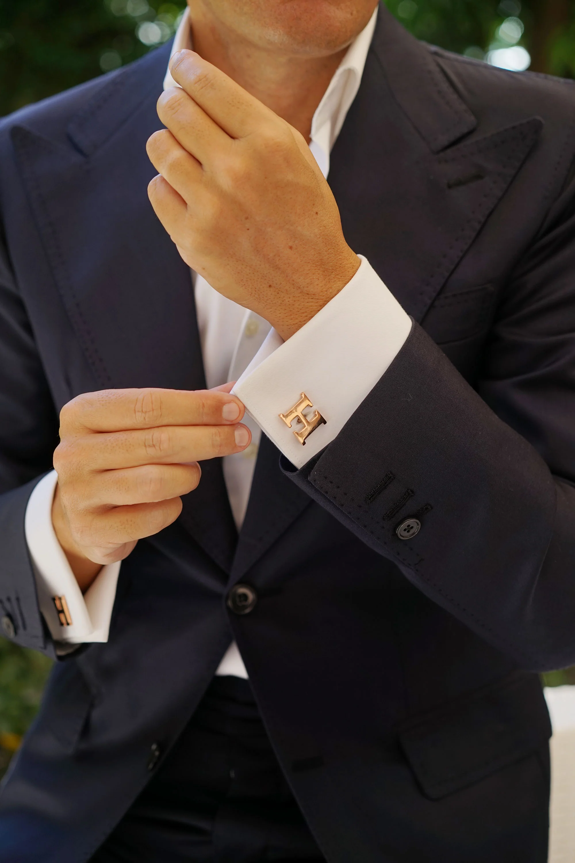 Rose Gold Letter H Cufflinks - Image 6