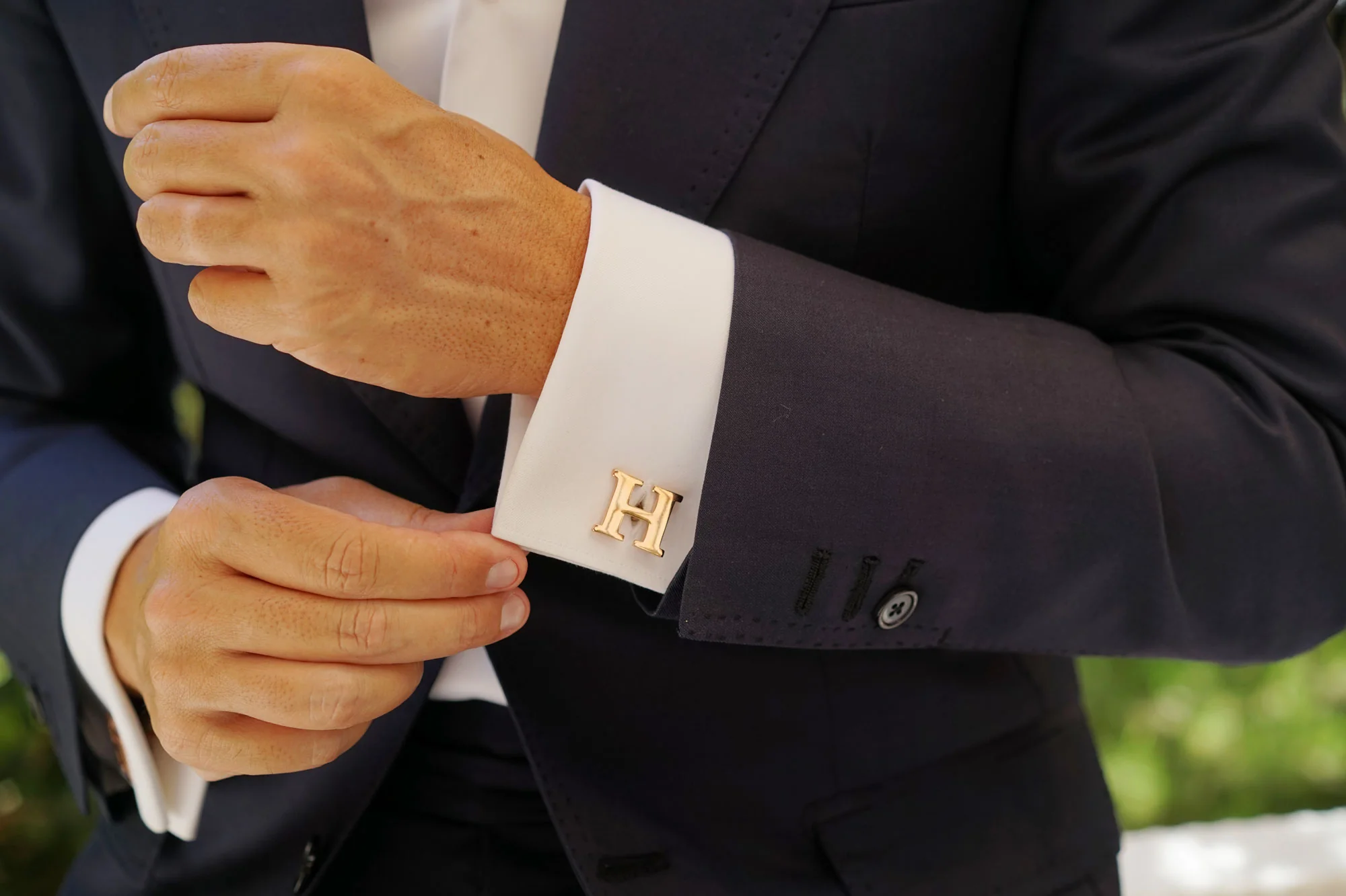Rose Gold Letter H Cufflinks - Image 7