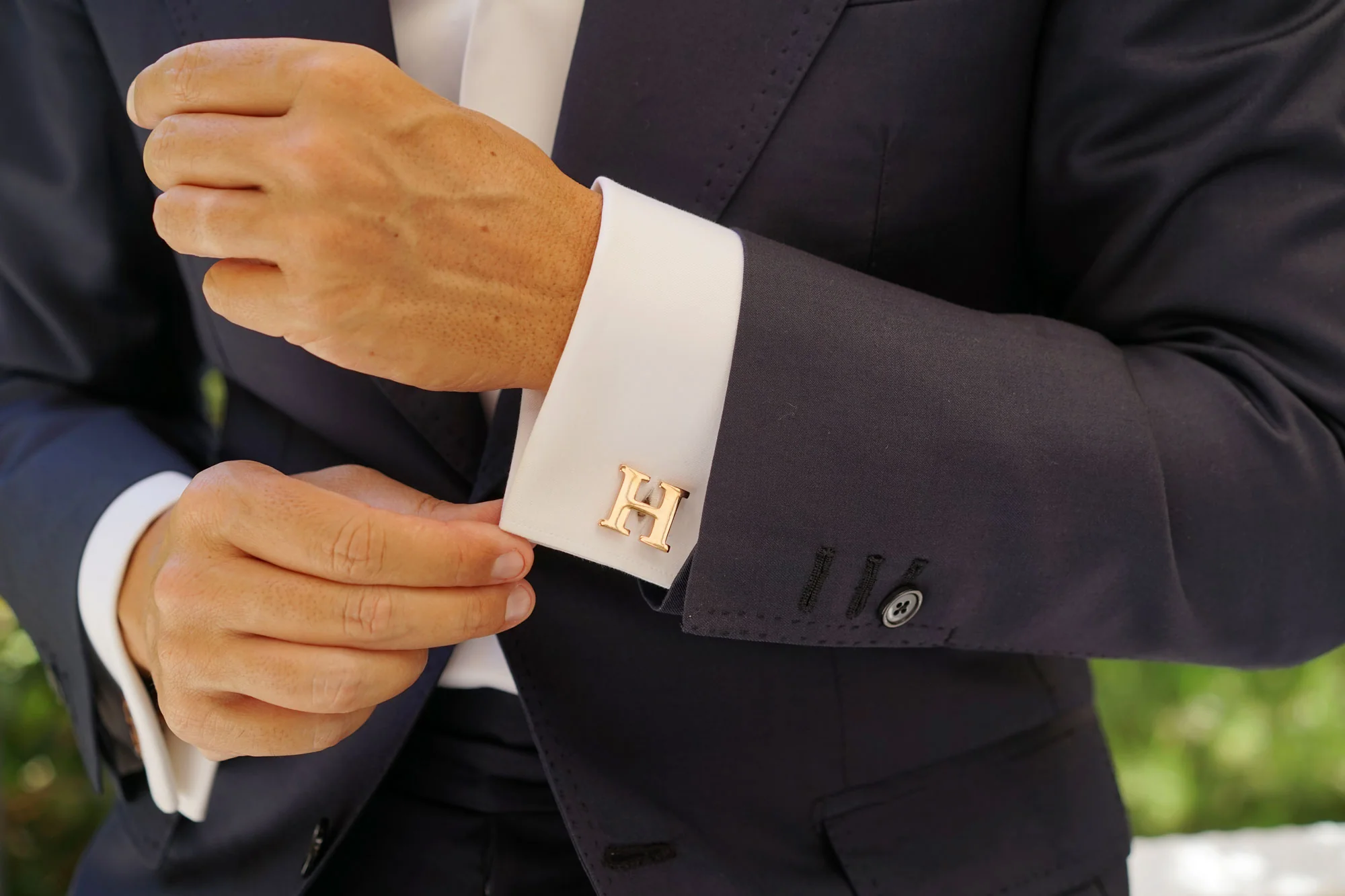 Rose Gold Letter H Cufflinks - Image 8