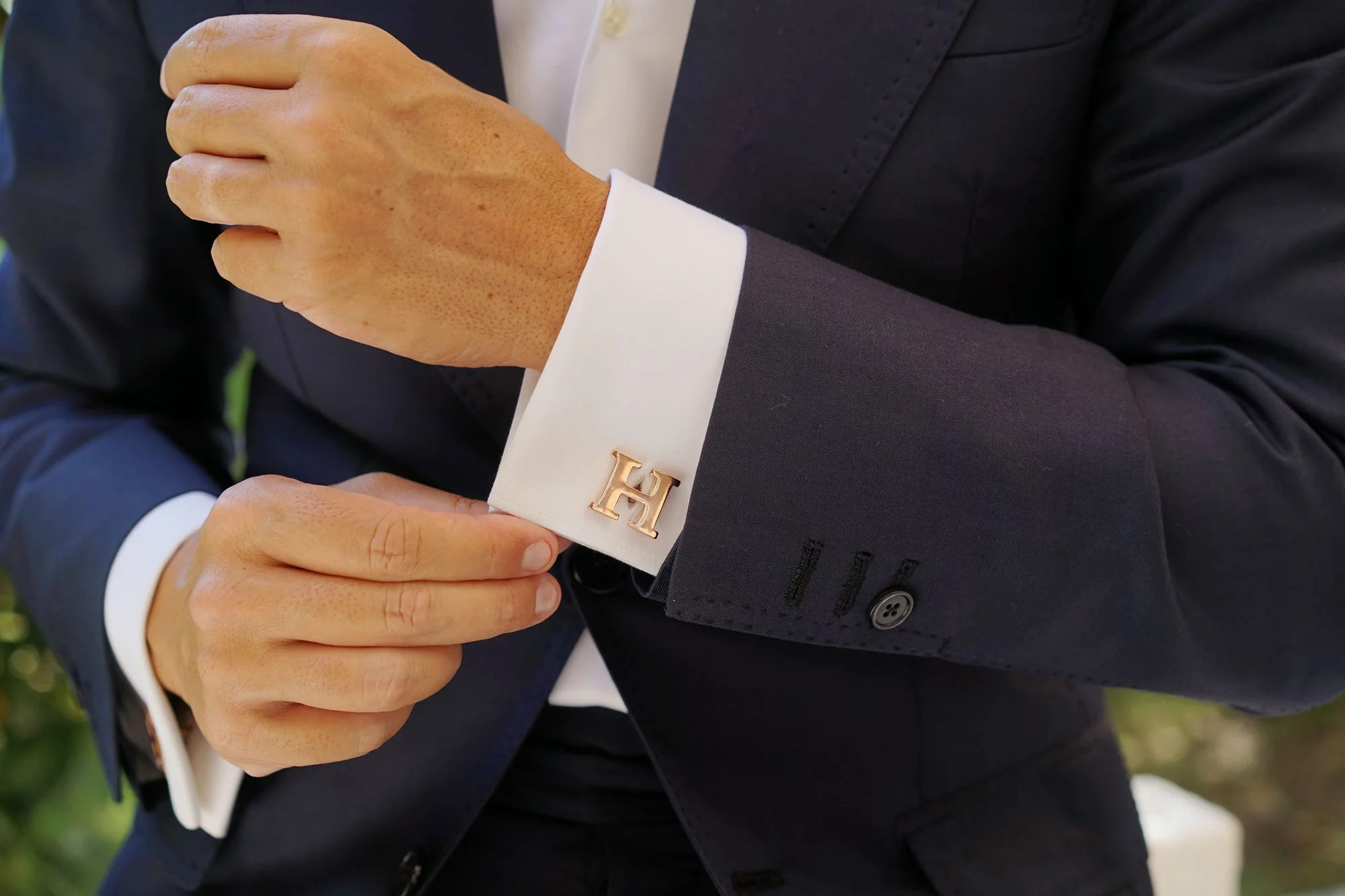 Rose Gold Letter H Cufflinks - Image 9