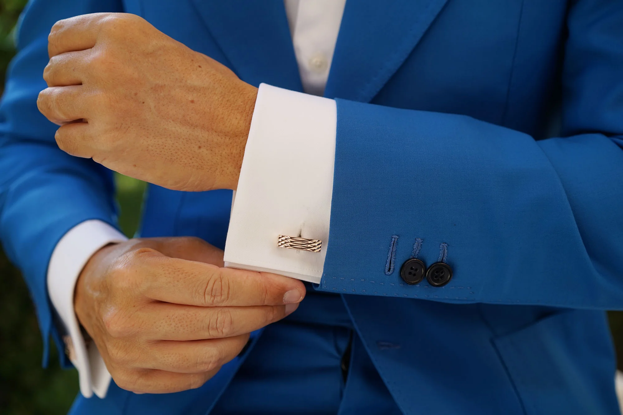Rose Gold Rectangular Cylinder Groove Cufflinks - Image 10