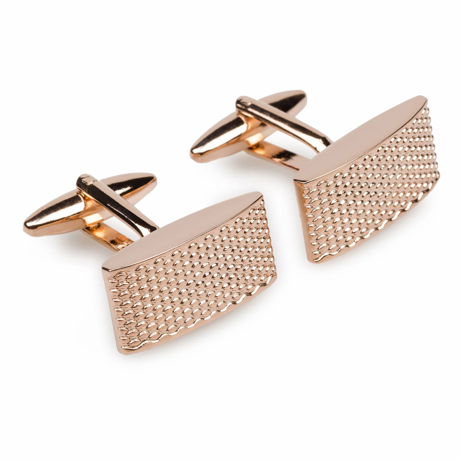 Rose Gold Textured Rectangular Bend Cufflinks - Image 2