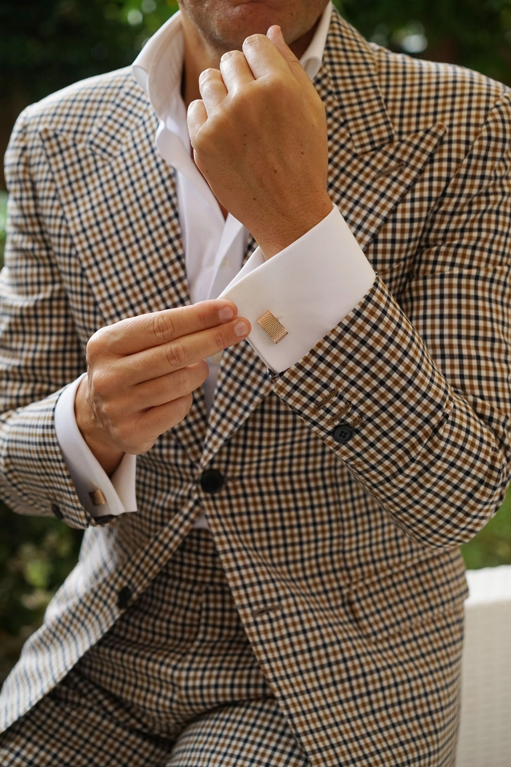 Rose Gold Textured Rectangular Bend Cufflinks - Image 6