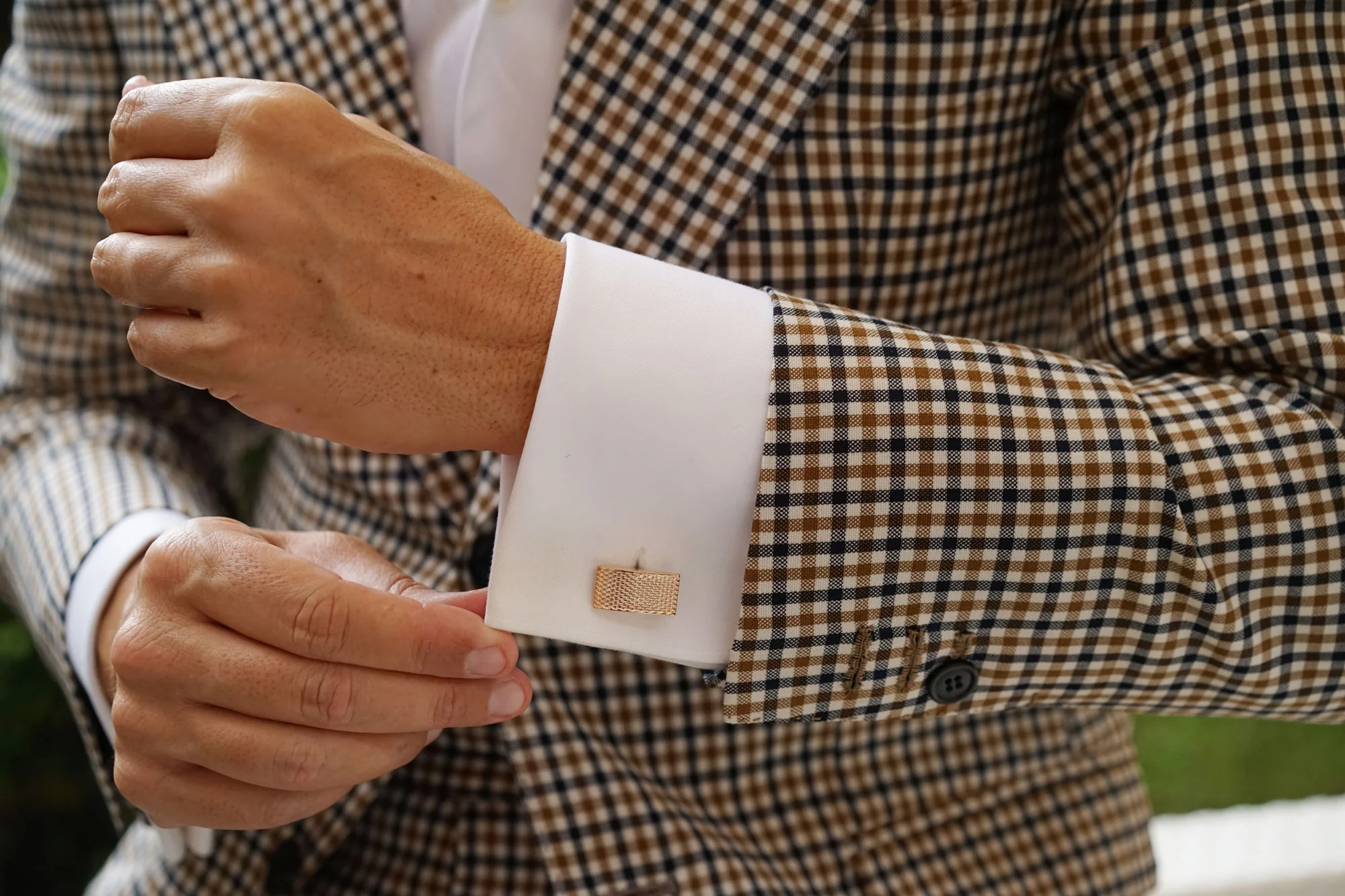 Rose Gold Textured Rectangular Bend Cufflinks - Image 7