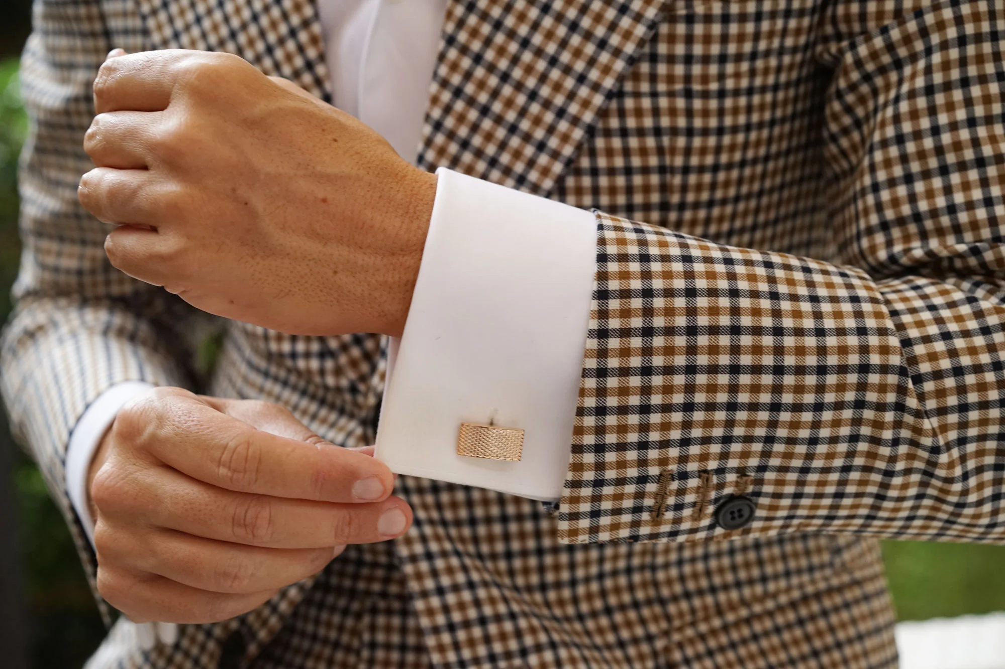 Rose Gold Textured Rectangular Bend Cufflinks - Image 8