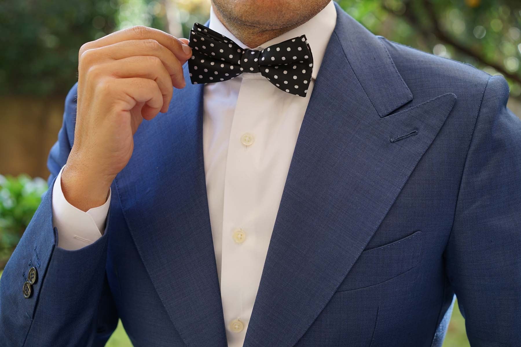 Royal Black Polka Dots Bow Tie - Image 6