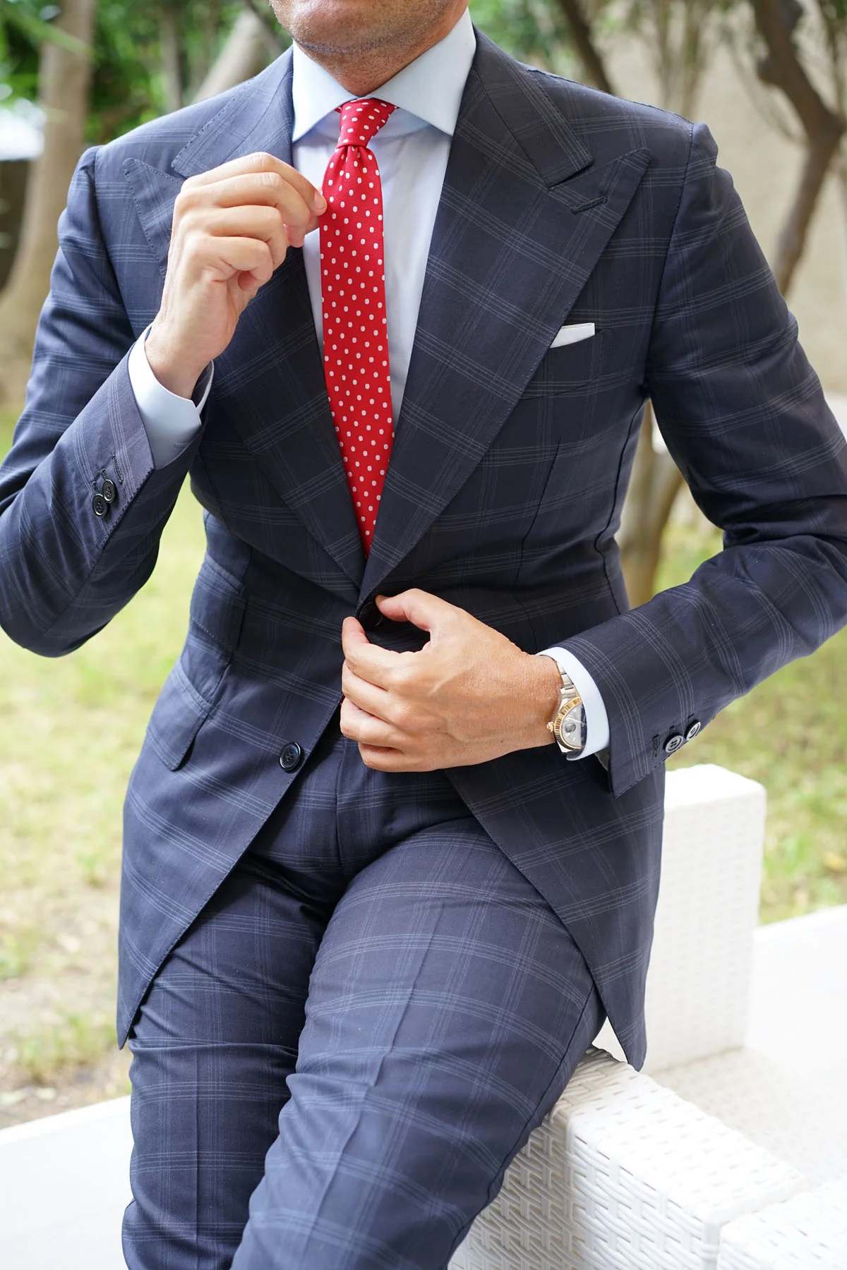 Royal Red Polka Dots Skinny Tie - Image 10