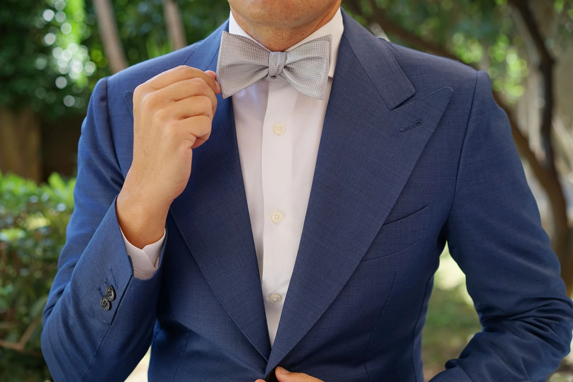 Rustic Light Gray Oxford Weave Self Bow Tie - Image 7