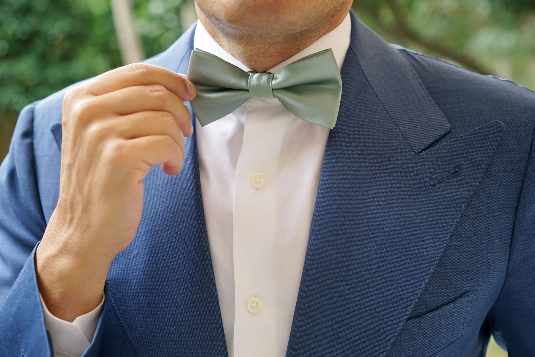 Sage Green Satin Bow Tie - Image 4
