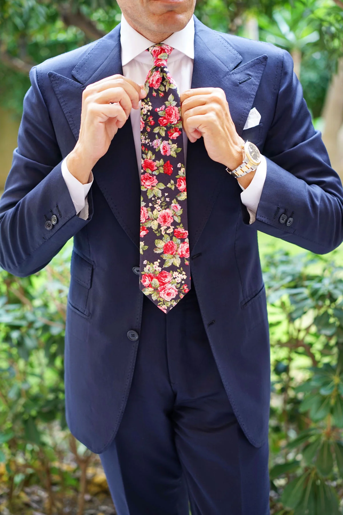 Santorini Pink Roses Necktie - Image 15