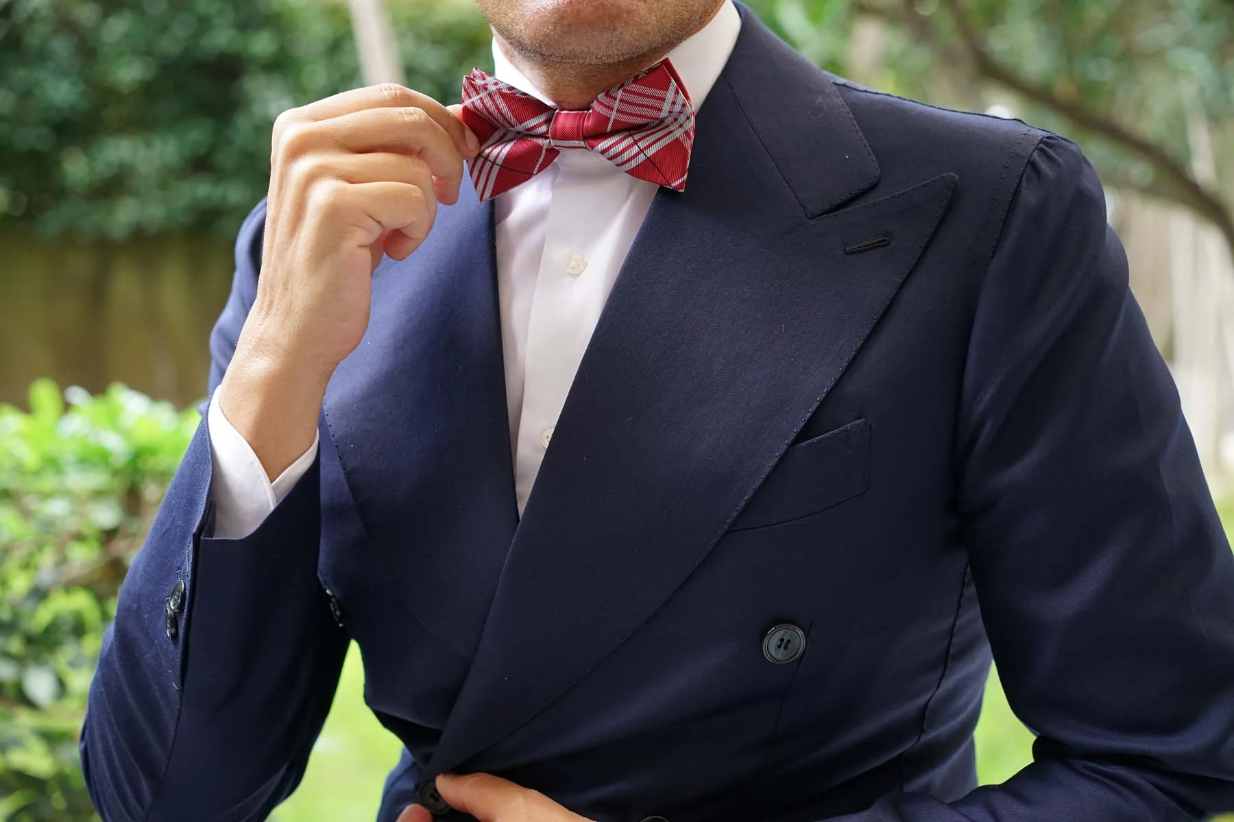 Scarlet Maroon with White Stripes Bow Tie - Image 3