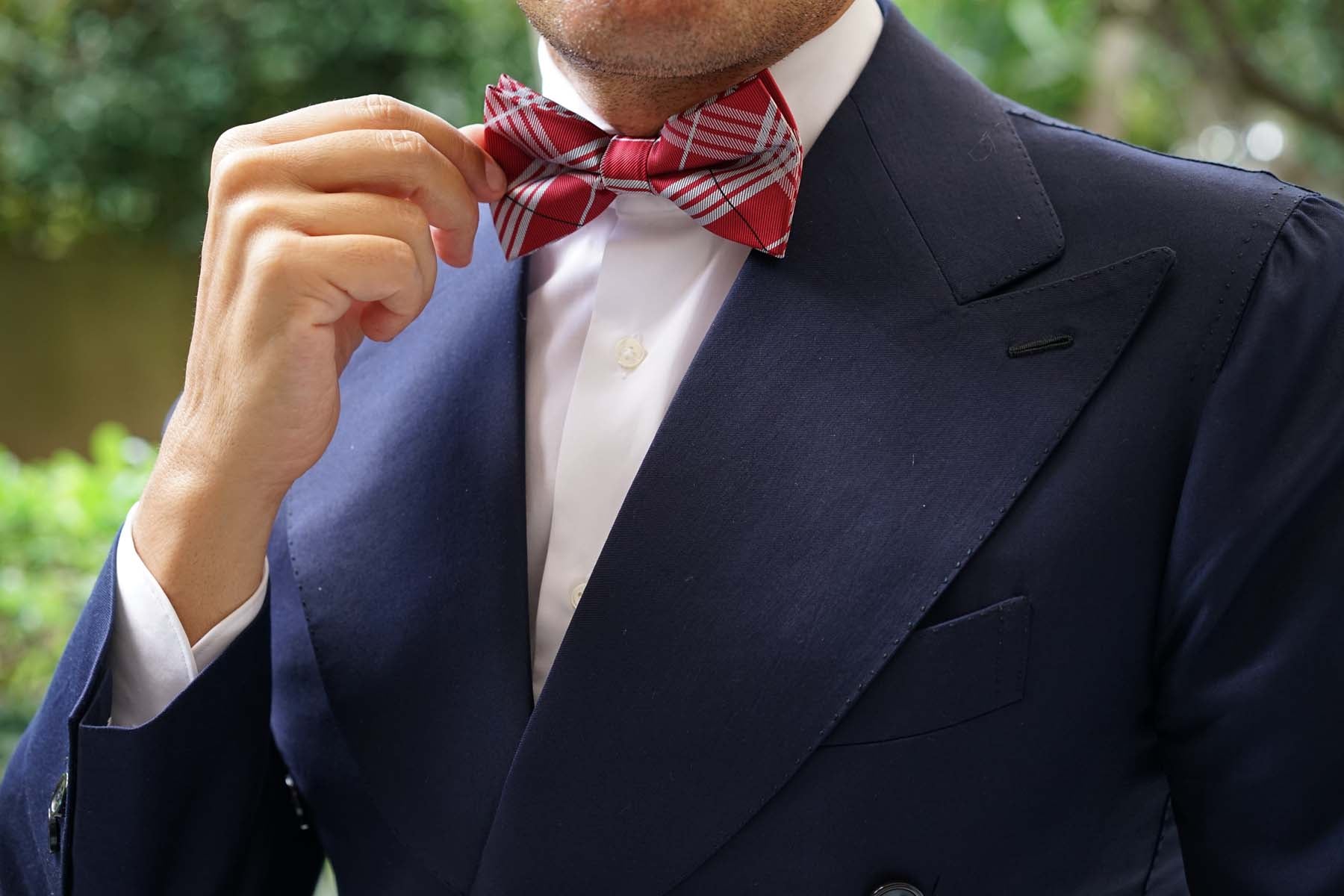Scarlet Maroon with White Stripes Bow Tie - Image 4