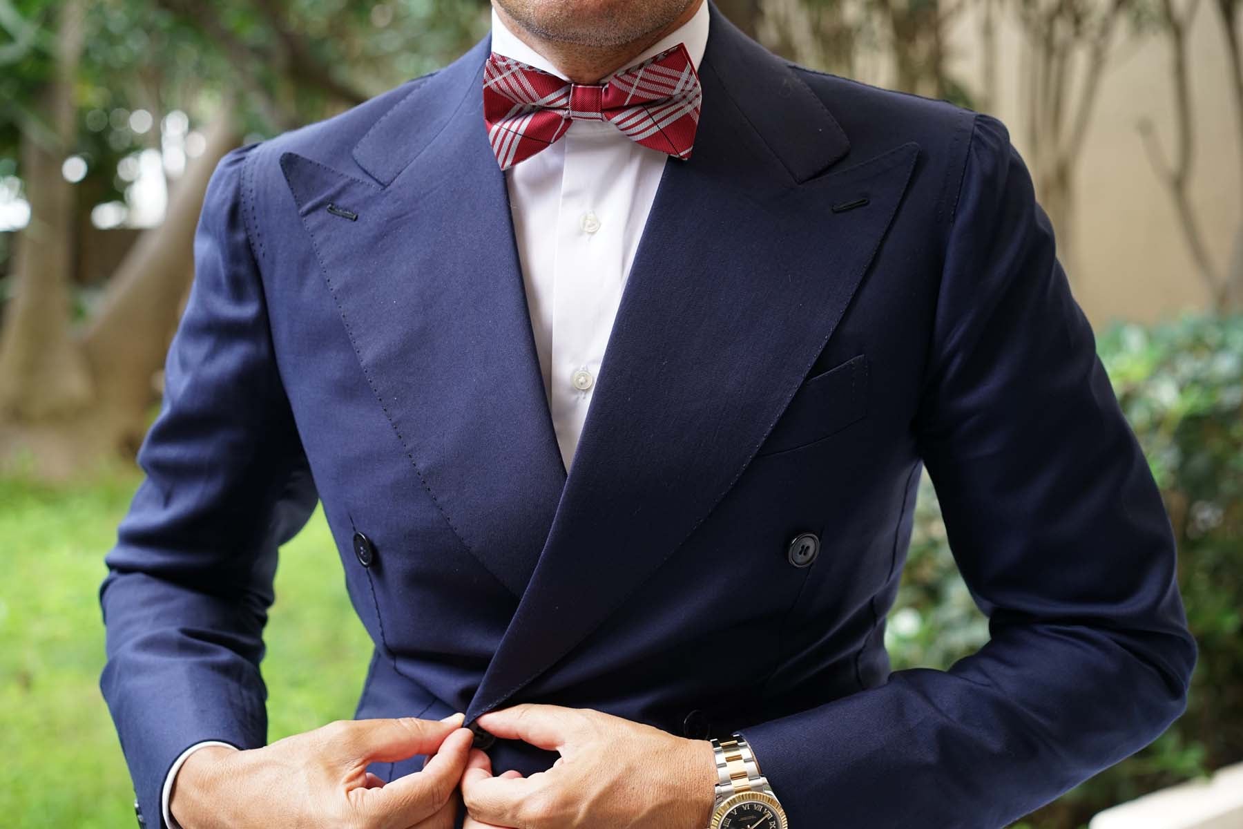 Scarlet Maroon with White Stripes Bow Tie - Image 6