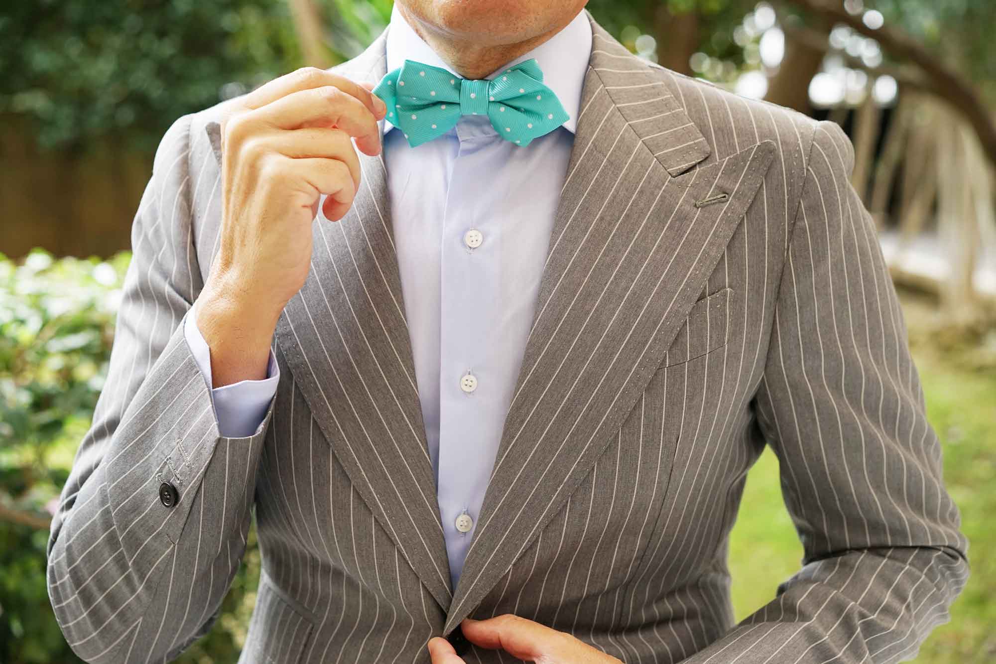 Seafoam Green with White Polka Dots Diamond Bow Tie - Image 8
