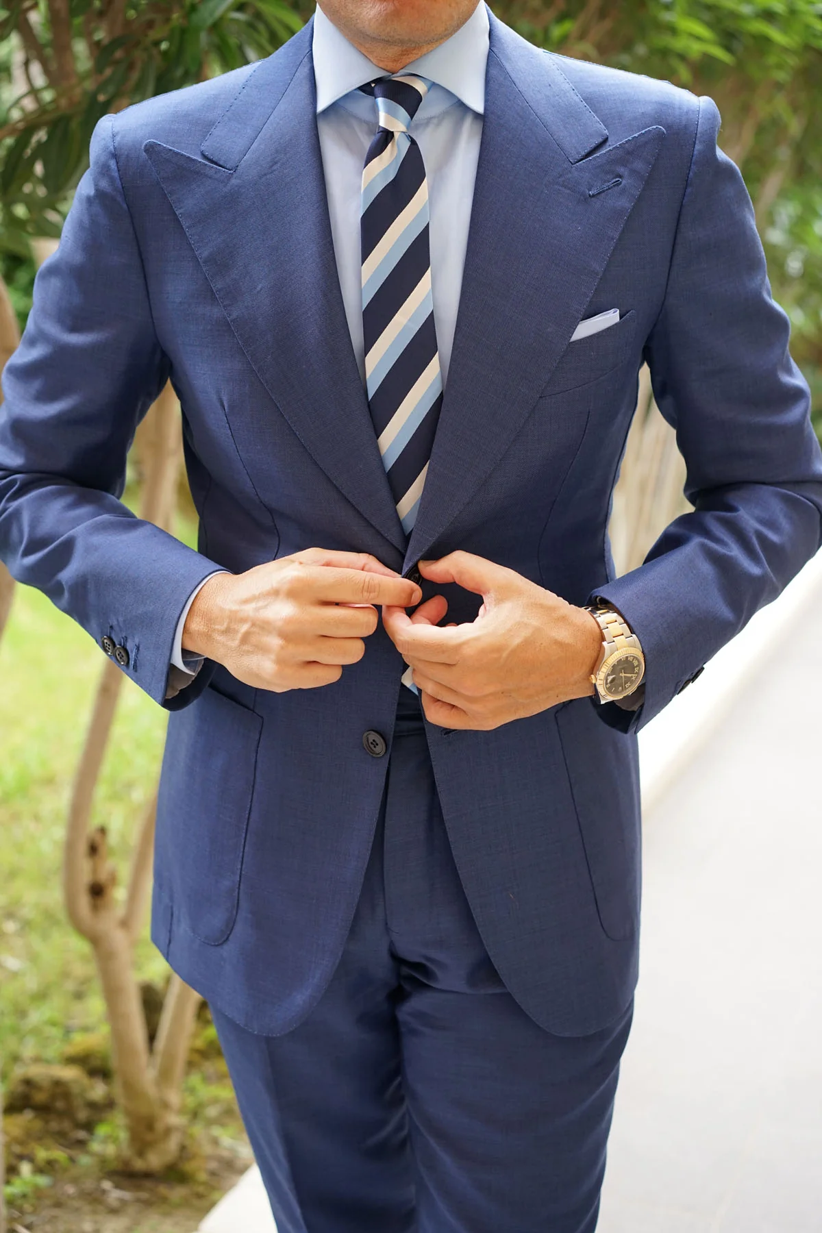Silver Navy and Light Blue Striped Skinny Tie - Image 6