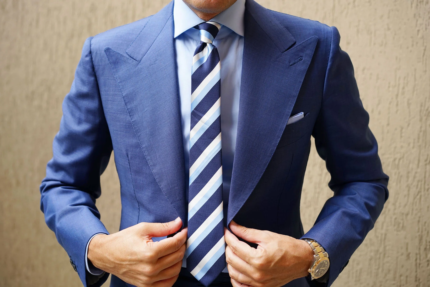 Silver Navy and Light Blue Striped Skinny Tie - Image 8