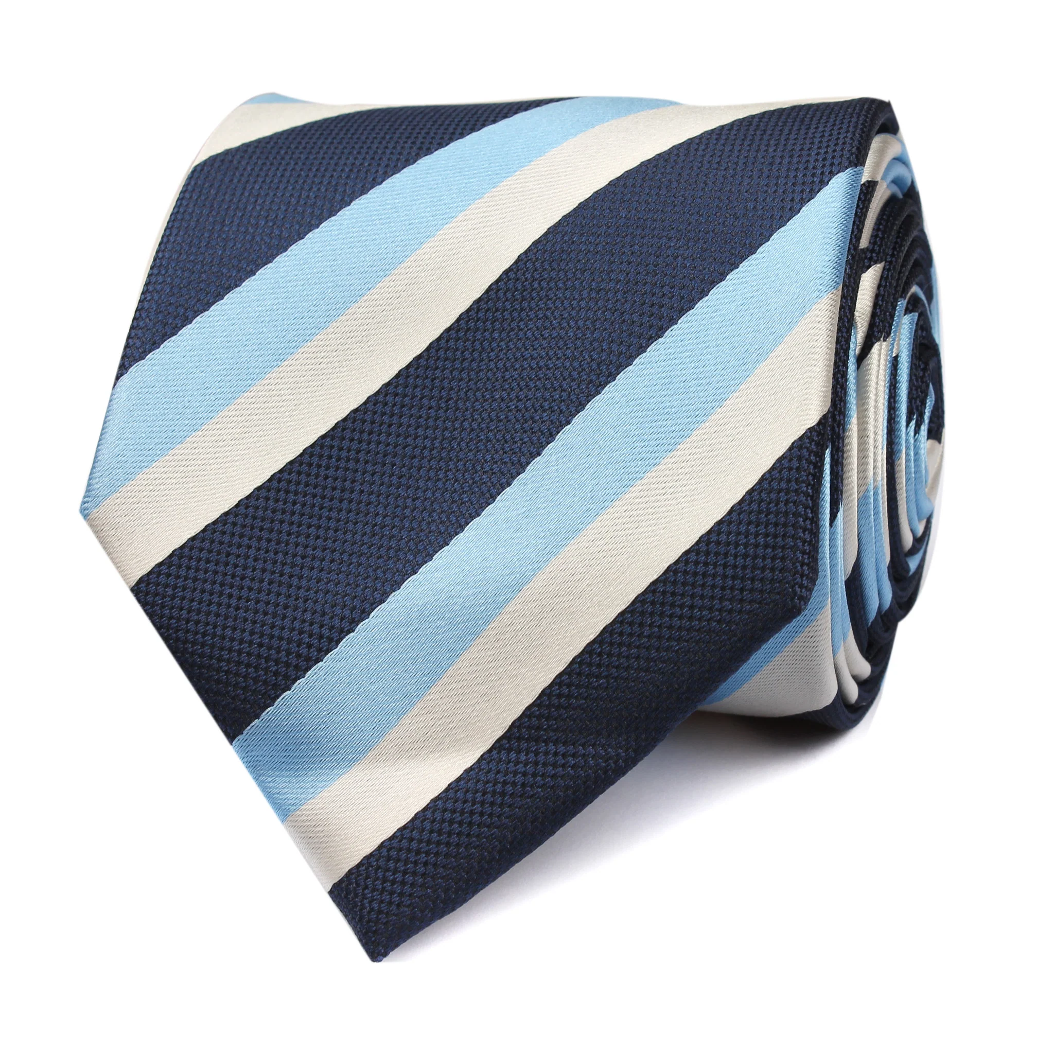 Silver Navy and Light Blue Striped Tie - Image 2