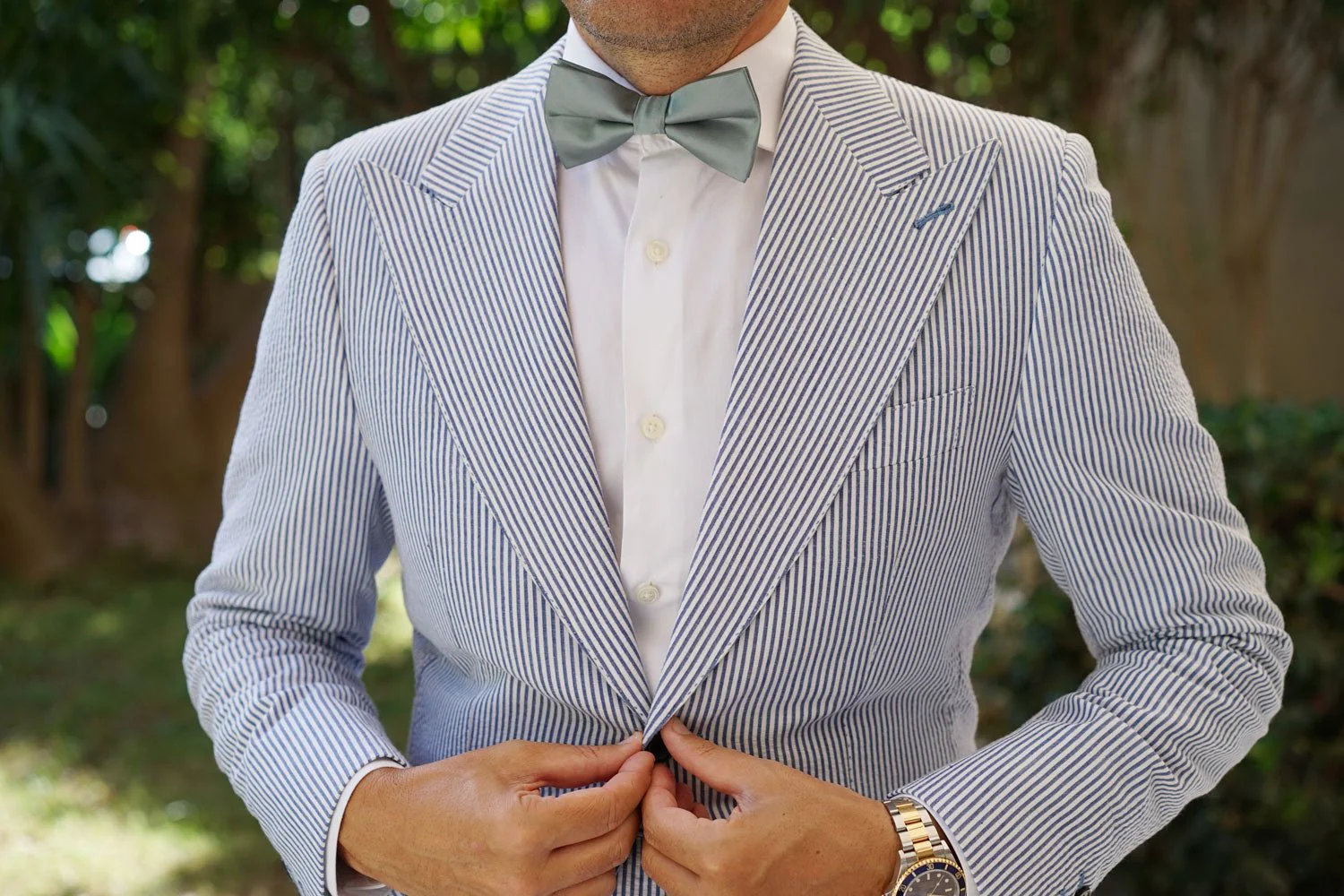 Silver Sage Satin Bow Tie - Image 3