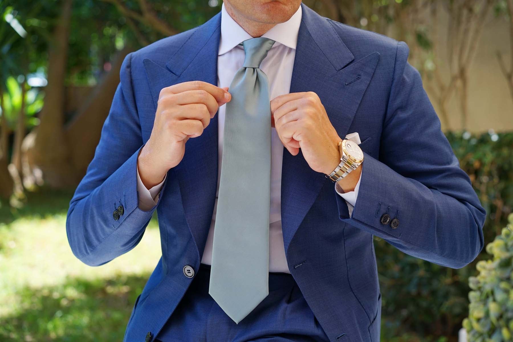 Silver Sage Satin Necktie - Image 10