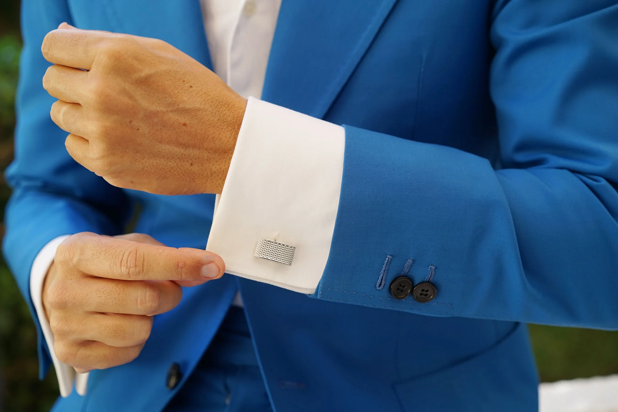 Silver Textured Rectangular Bend Cufflinks - Image 7
