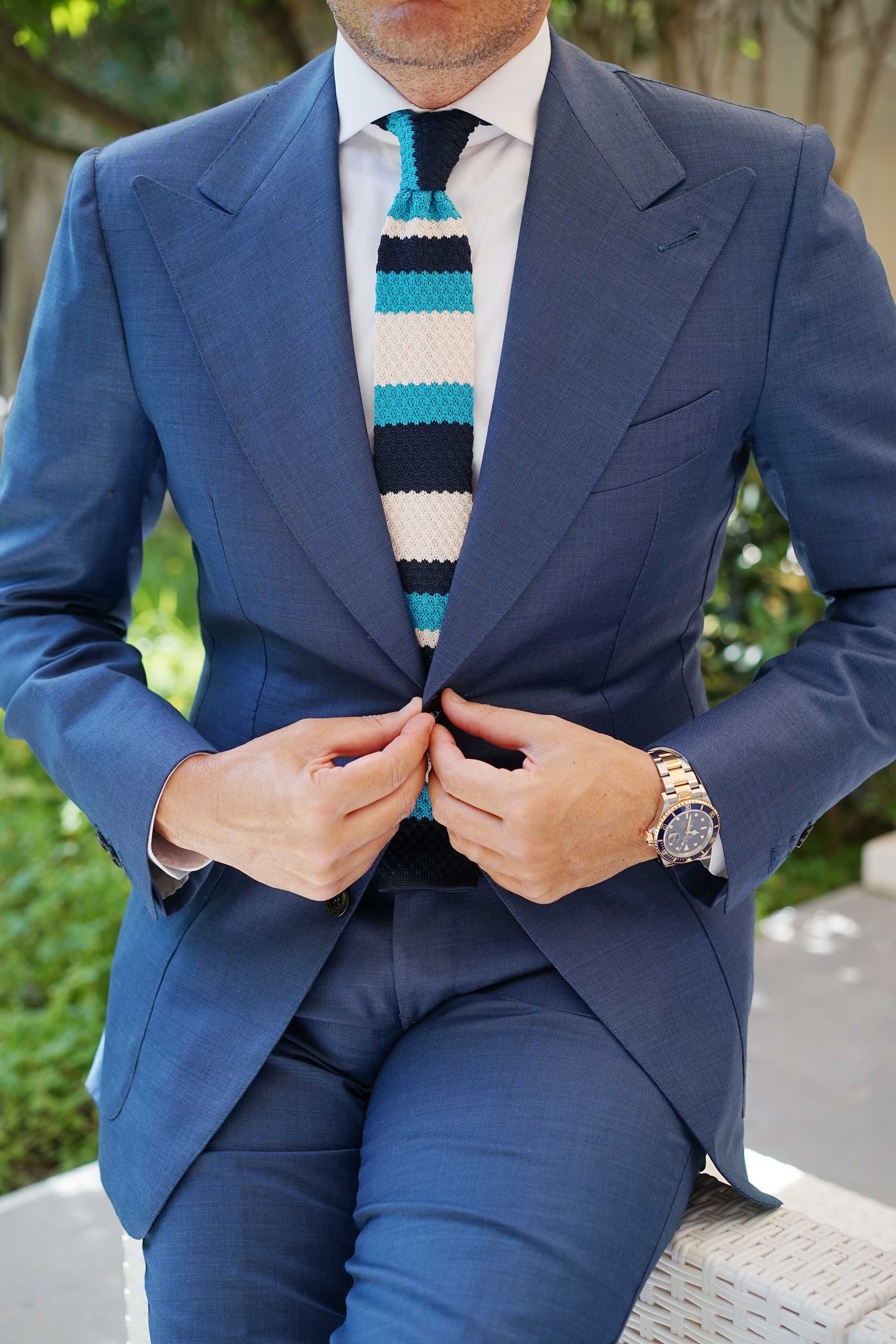 Sinatra Blue Knitted Tie - Image 4