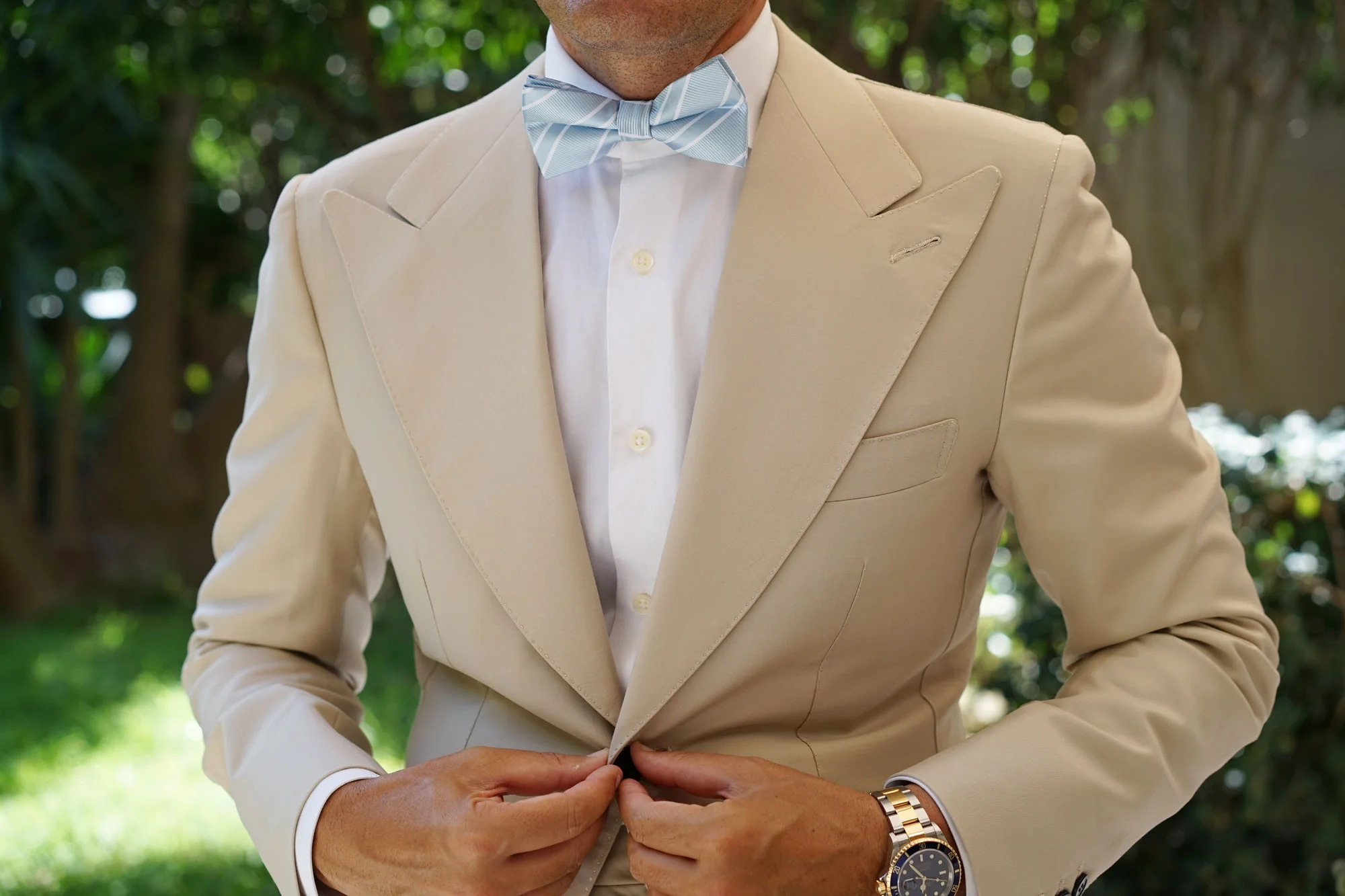 Sky Light Blue Double Stripe Bow Tie - Image 3