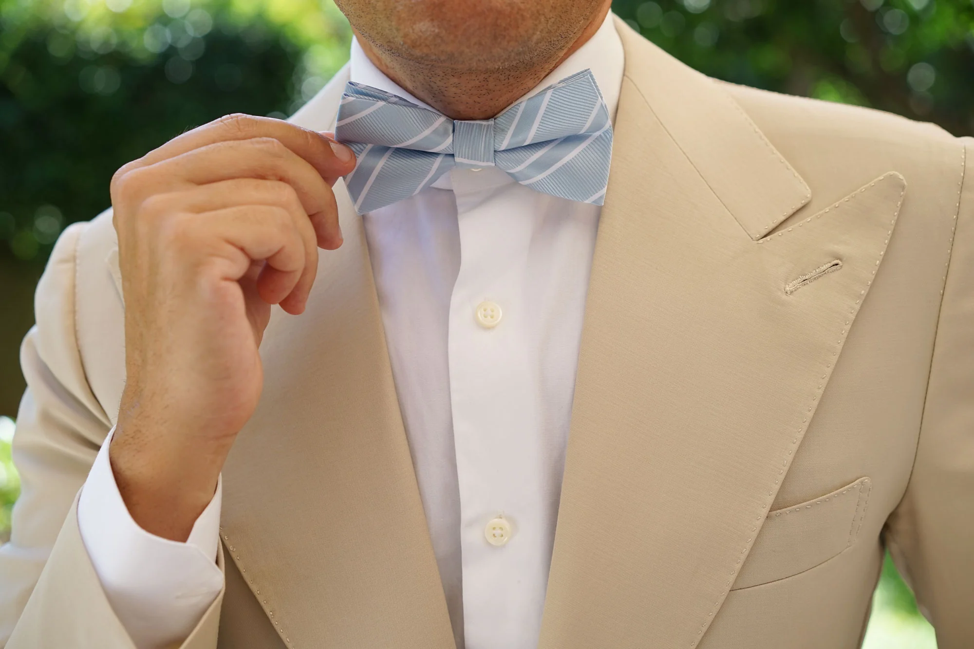 Sky Light Blue Double Stripe Bow Tie - Image 6