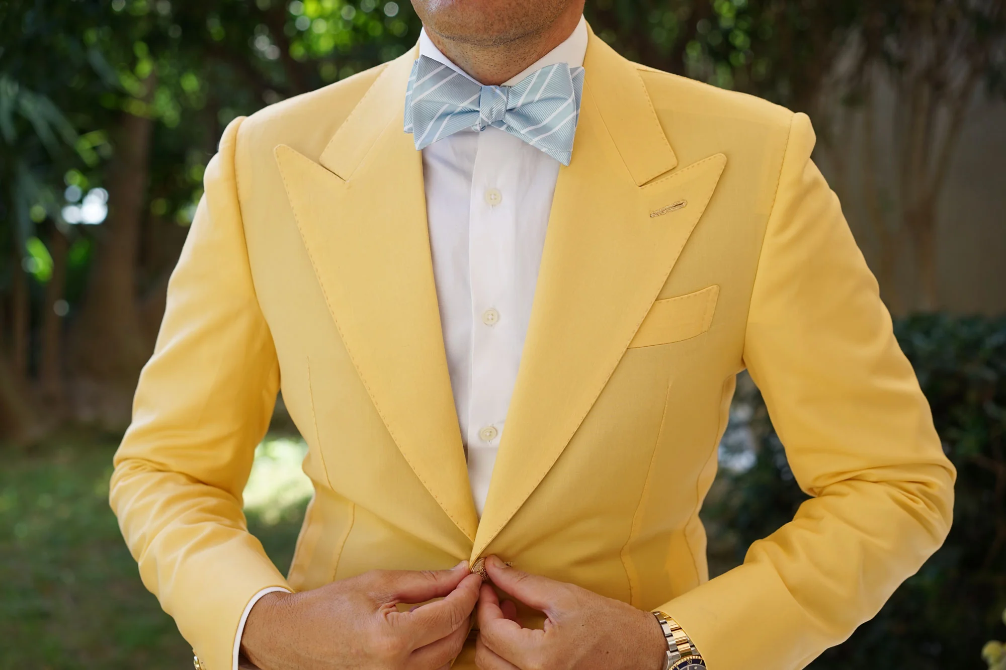Sky Light Blue Double Stripe Self Bow Tie - Image 4