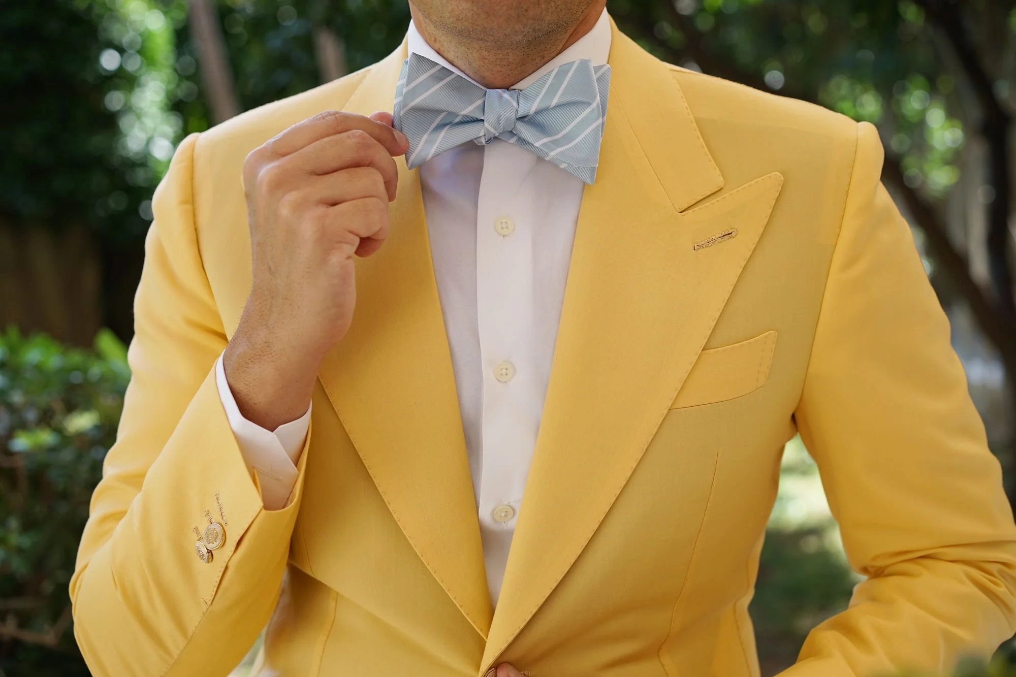 Sky Light Blue Double Stripe Self Bow Tie - Image 6