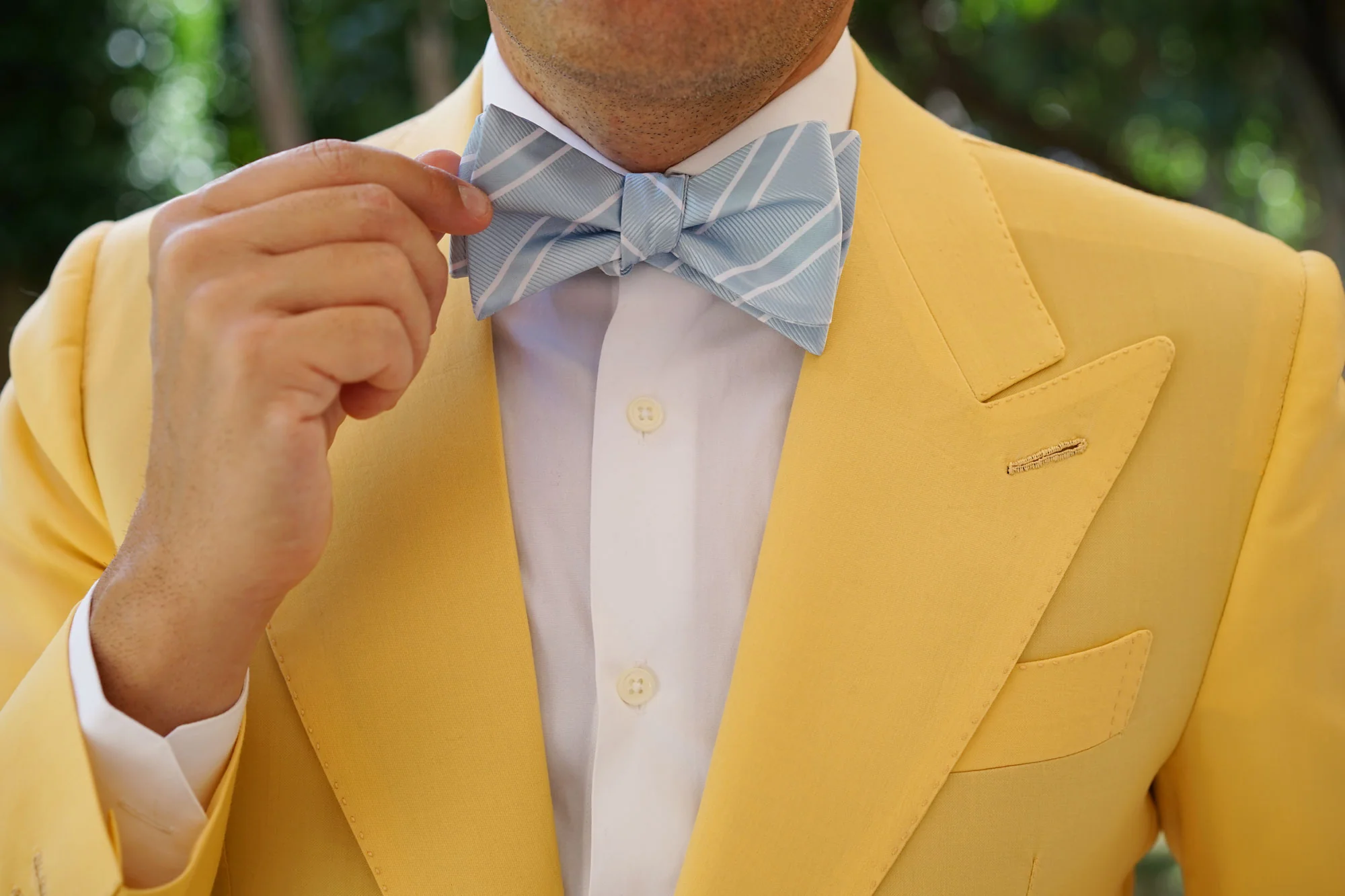 Sky Light Blue Double Stripe Self Bow Tie - Image 7
