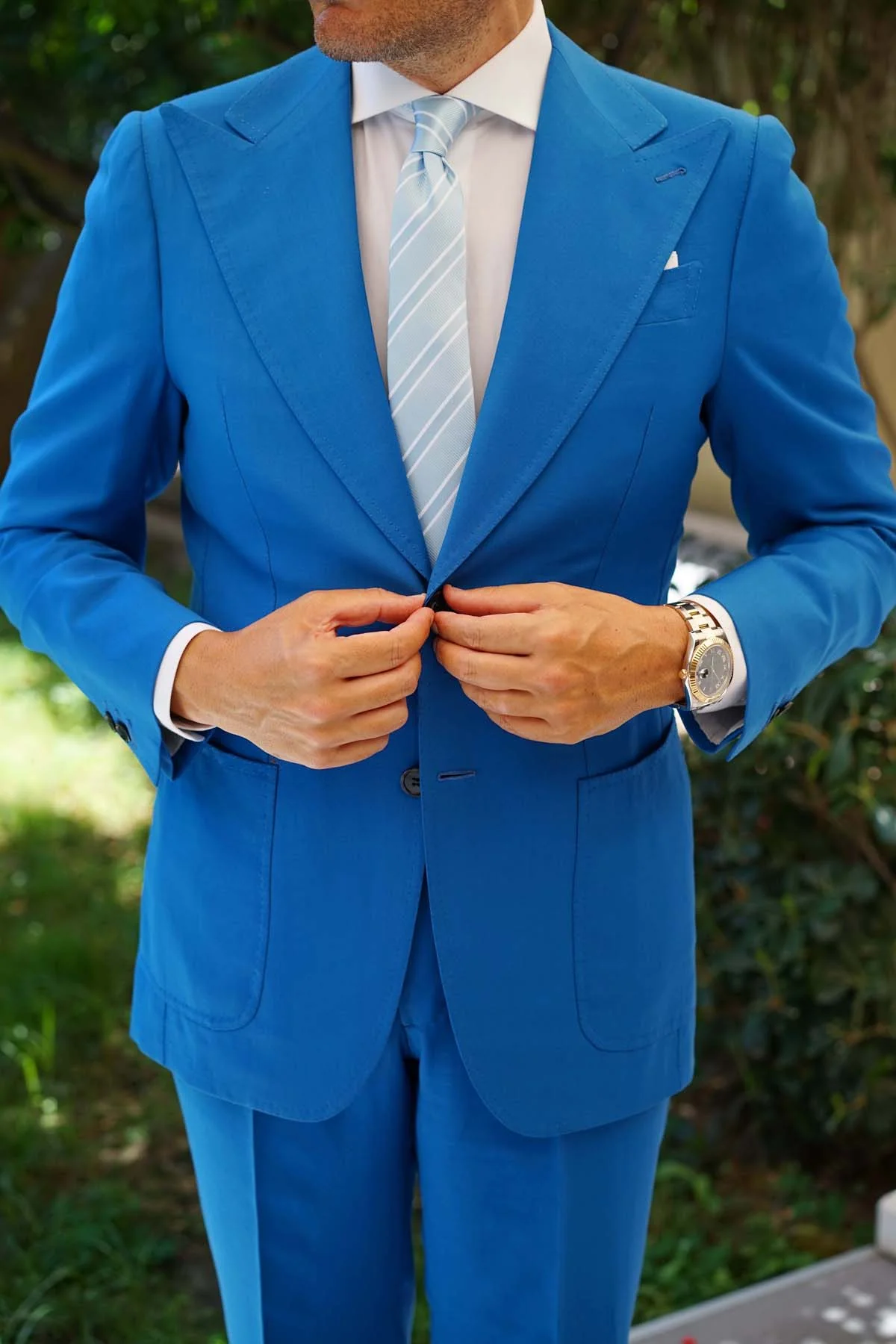 Sky Light Blue Double Stripe Skinny Tie - Image 9