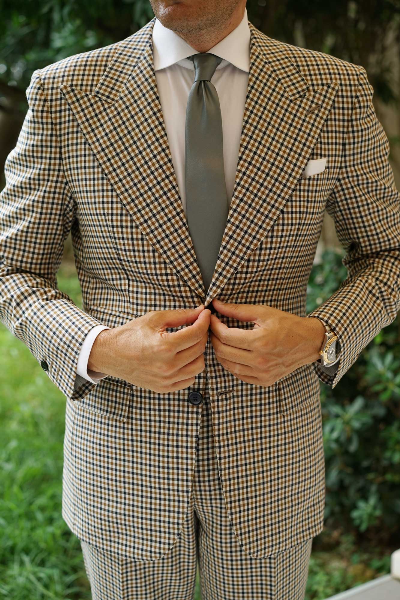 Soft Charcoal Crisp Satin Skinny Tie - Image 7