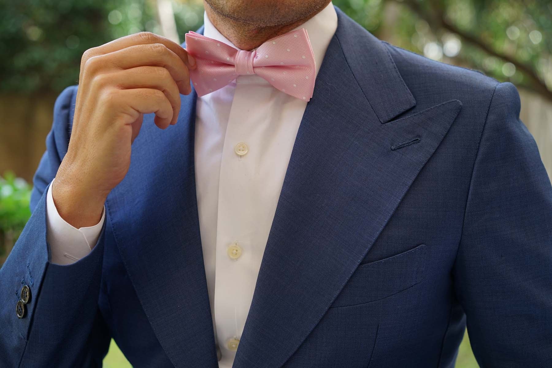 Soft Pink Polka Dots Bow Tie - Image 6