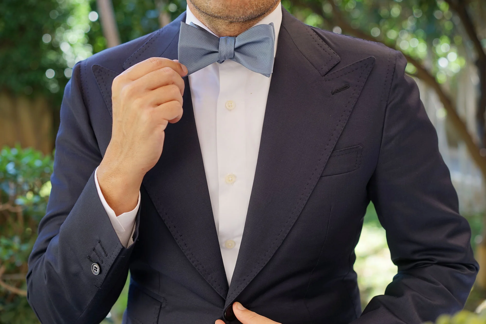 Steel Blue Weave Self Bow Tie - Image 10