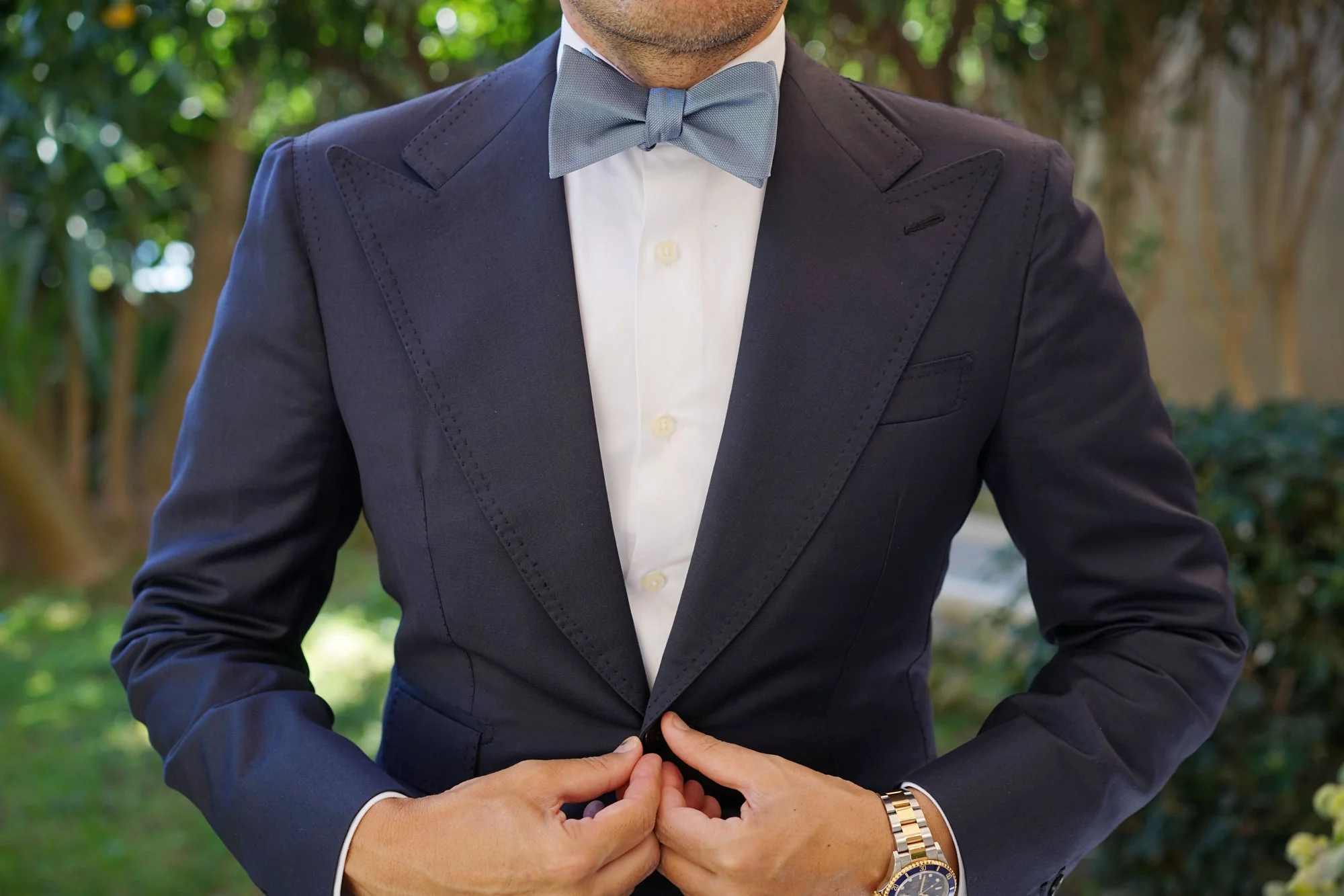 Steel Blue Weave Self Bow Tie - Image 4