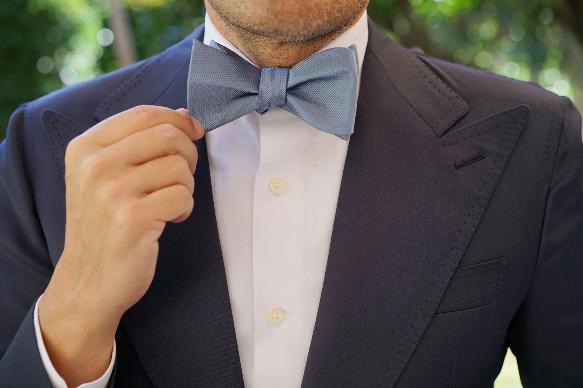 Steel Blue Weave Self Bow Tie - Image 7