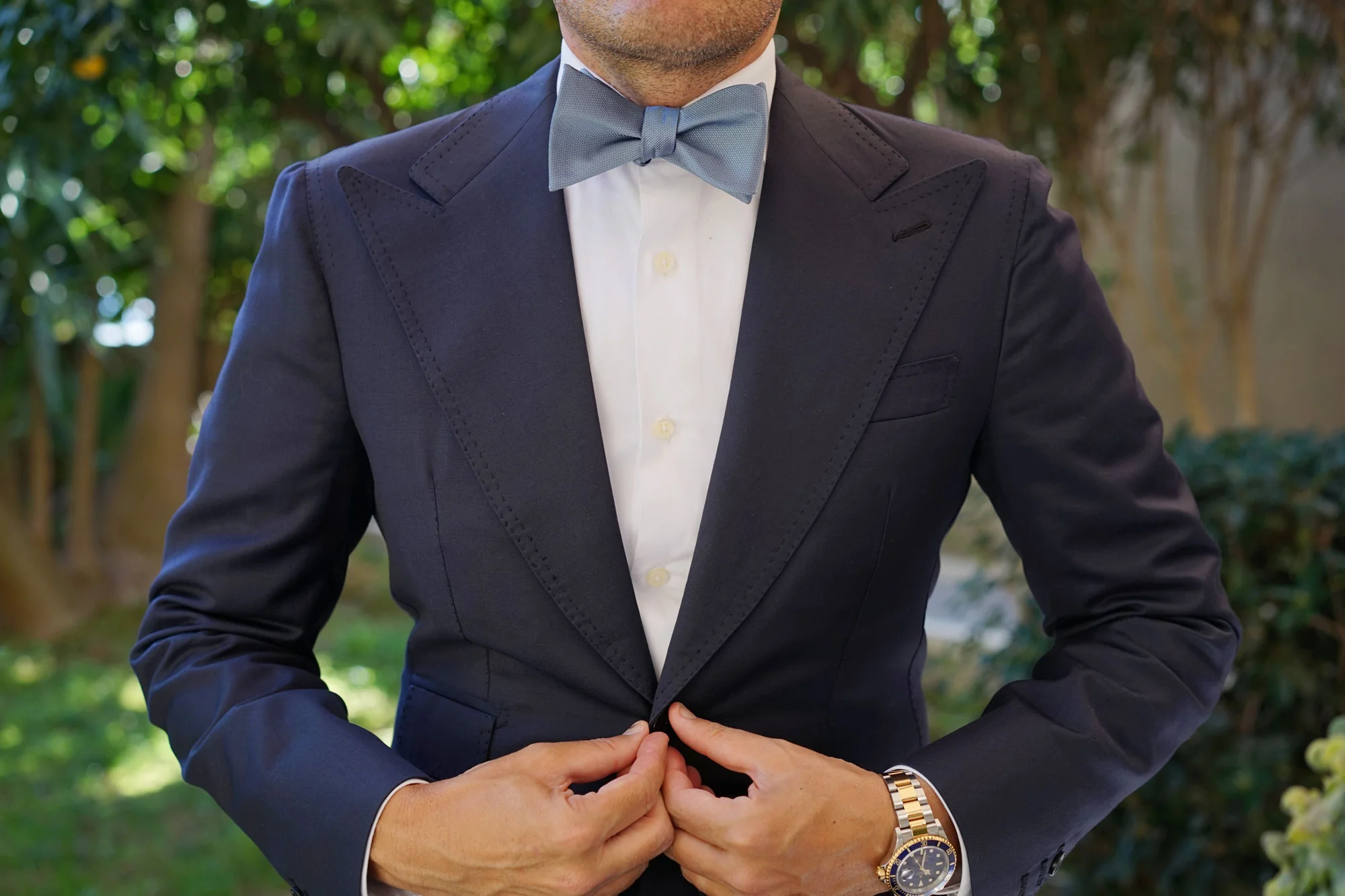 Steel Blue Weave Self Bow Tie - Image 9