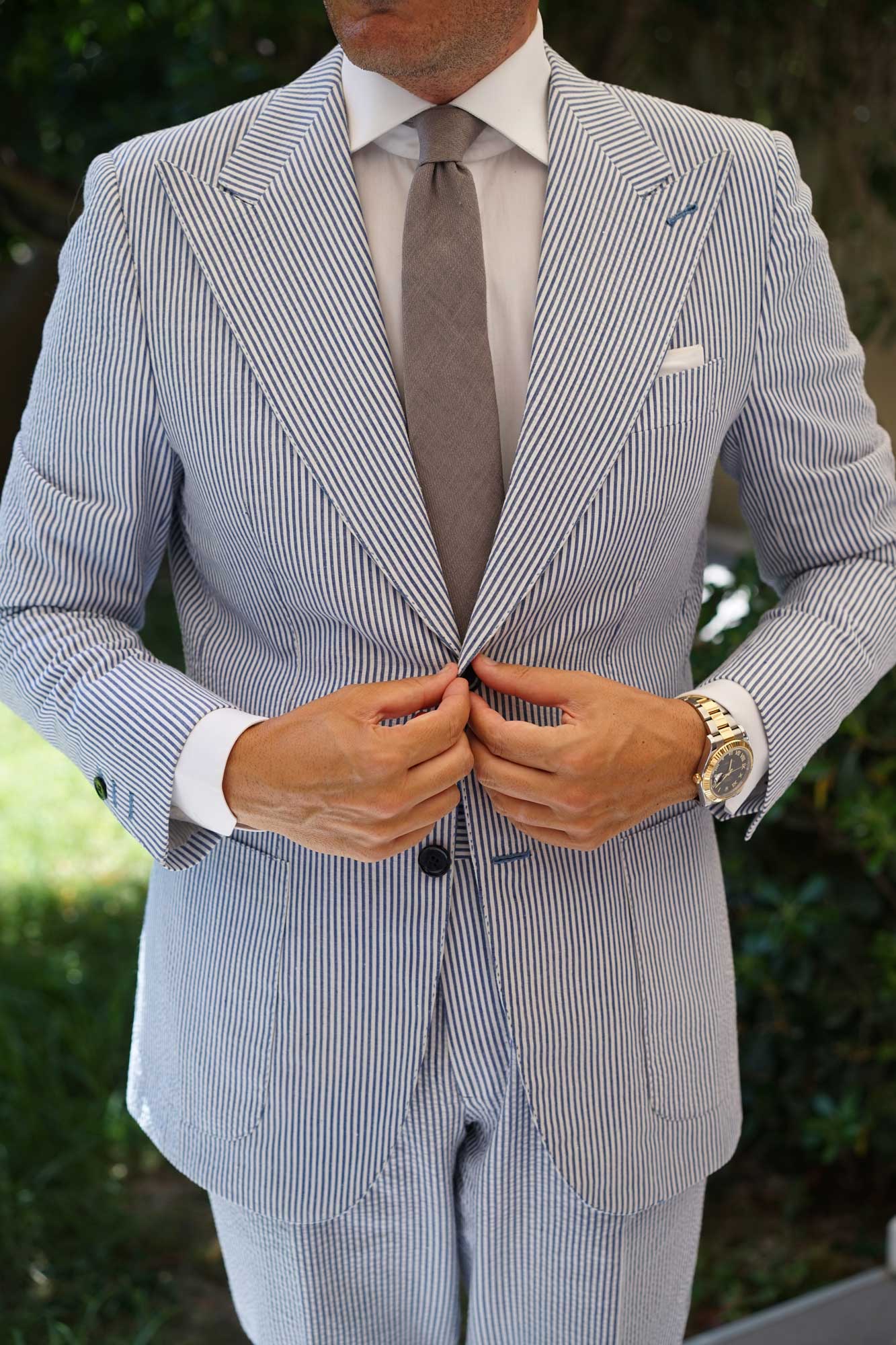 Stone Grey Portobello Slub Linen Skinny Tie - Image 9