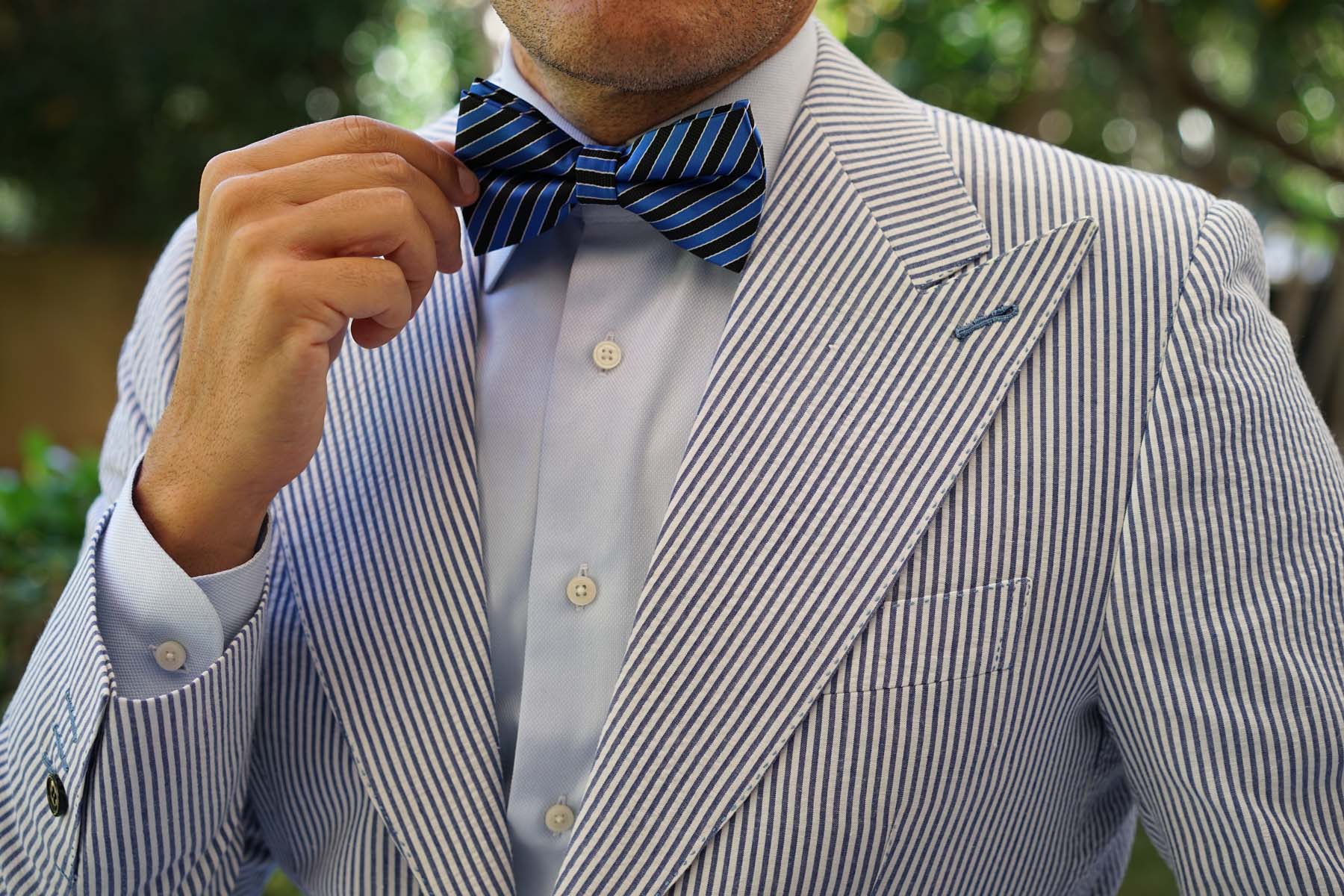 Striped Blue Black Bow Tie - Image 3